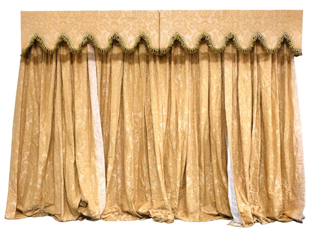 Two Pairs of Stylish Yellow Woven Damask Yellow Curtains