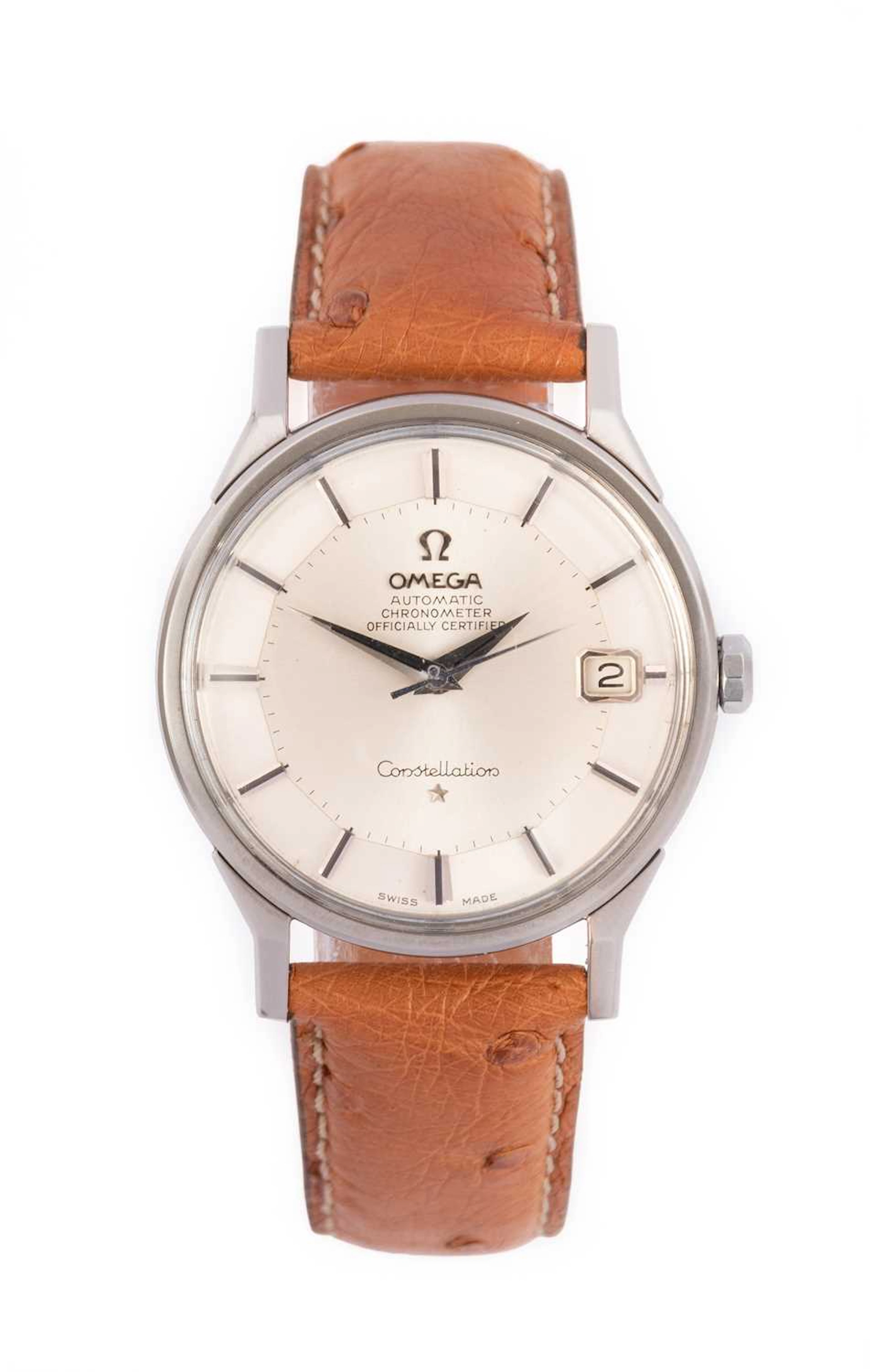 Omega: A Very Rare 18 Carat White Gold Automatic Calendar Centre Seconds