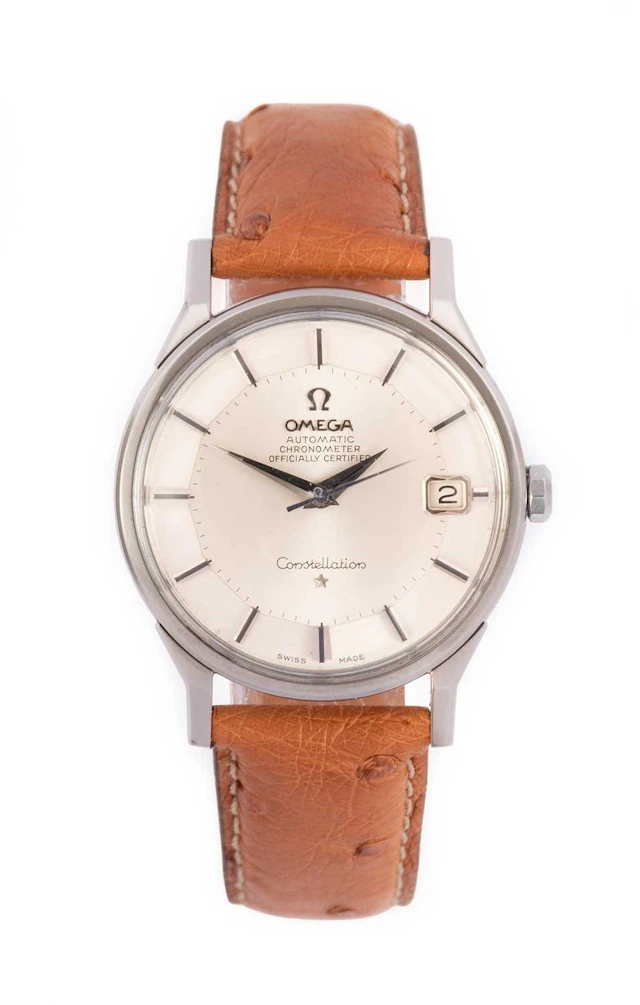 Omega: A Very Rare 18 Carat White Gold Automatic Calendar Centre Seconds