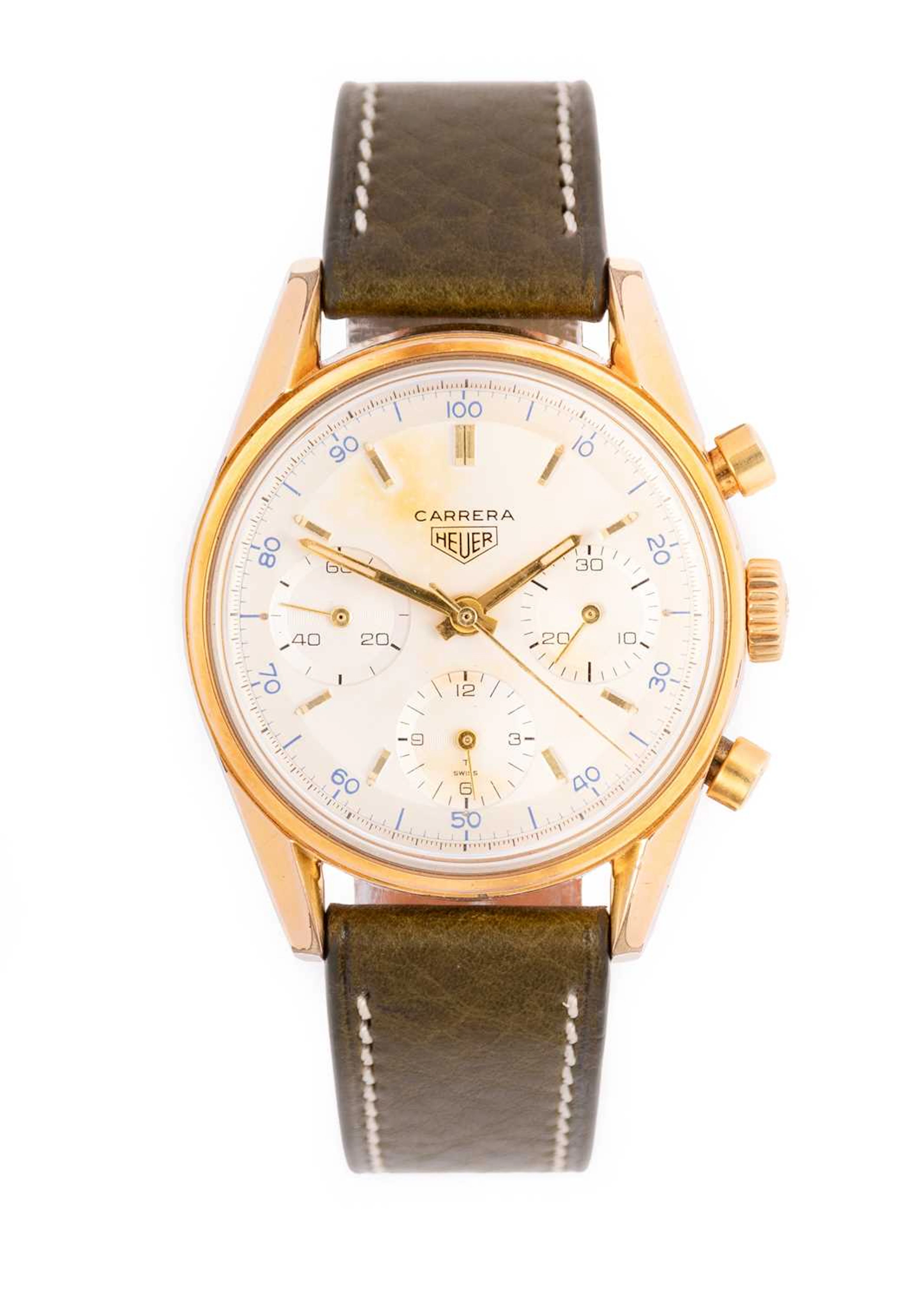 Heuer: A Gold Plated Chronograph Wristwatch, signed Heuer, model: