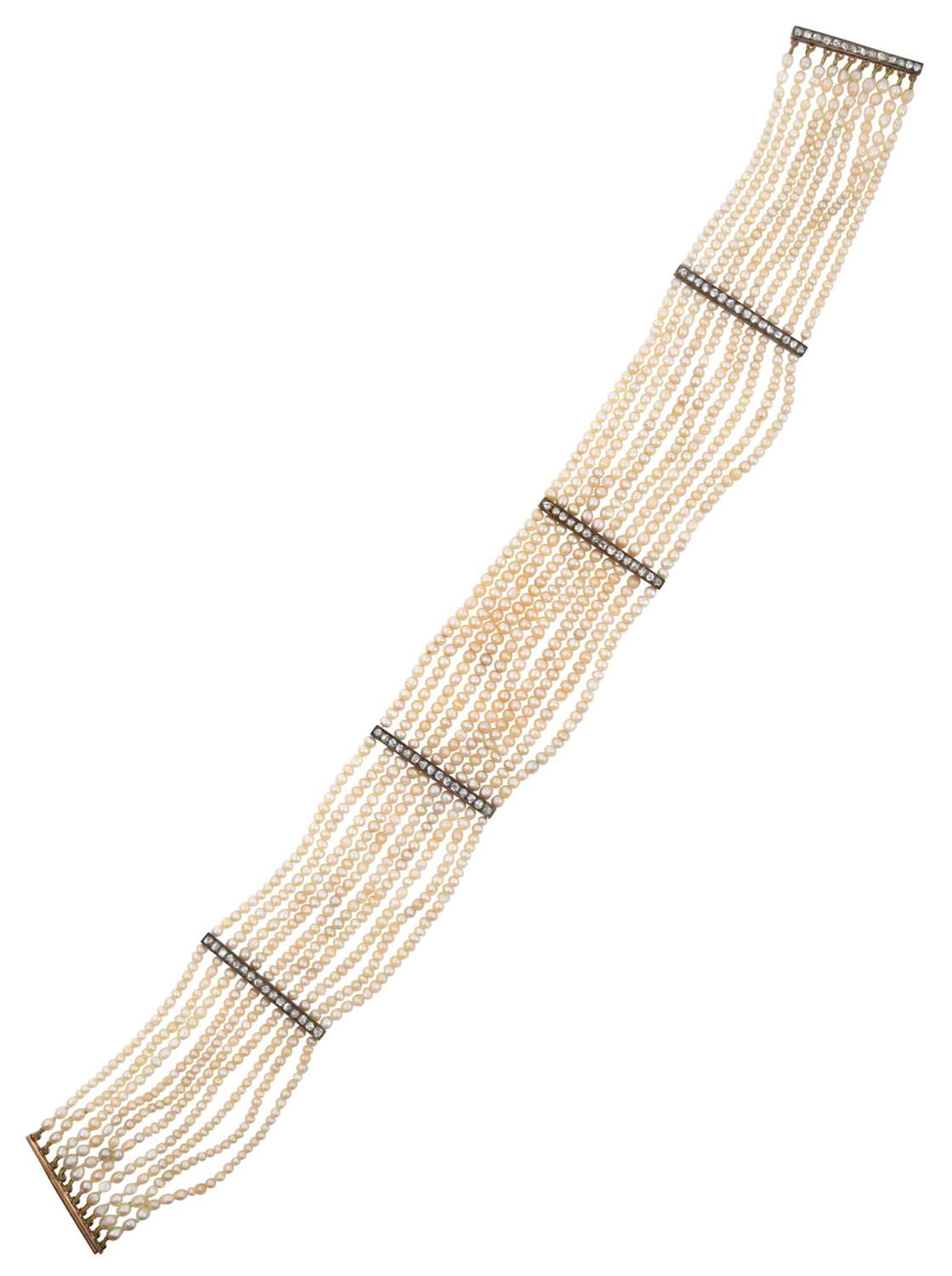 A Late Victorian Seed Pearl Choker, with Diamond Spacers