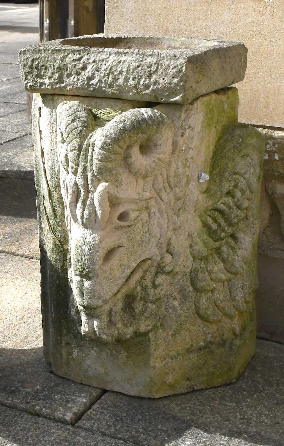 A Carved Stone Rams Head