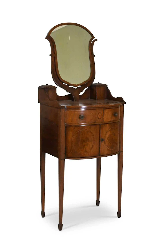 A George III Style Mahogany and Tulipwood-Banded Bowfront Dressing