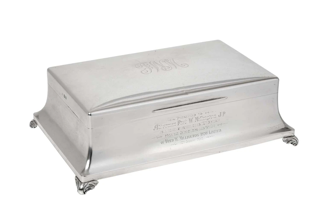 A George V Silver-Mounted Cigar-Box Maker's Mark Worn, London, 1935