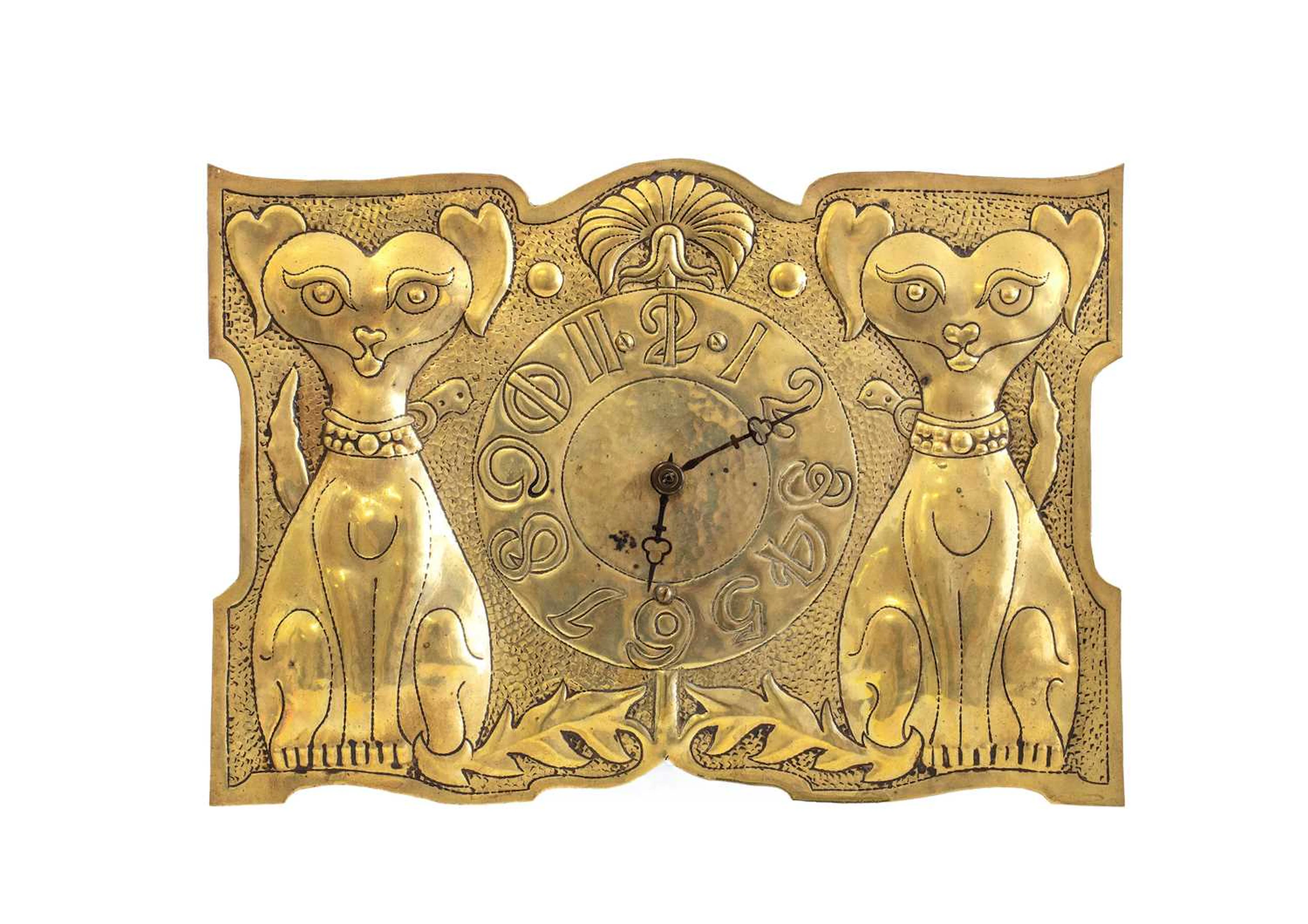 A Scottish School Arts and Crafts Brass Wall Clock, circa 1900