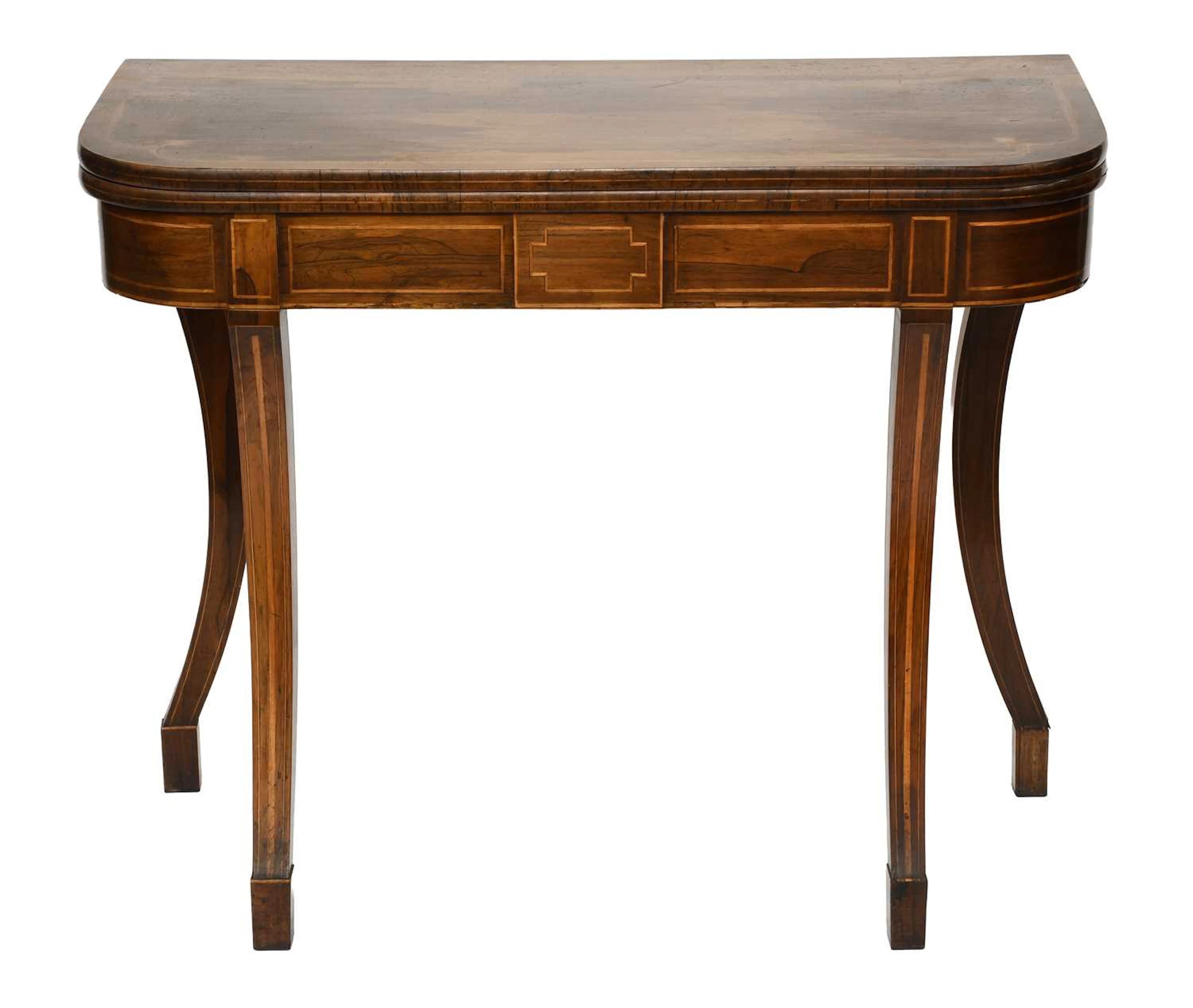 A William IV Satinwood Inlaid Rosewood Fold Over Tea Table