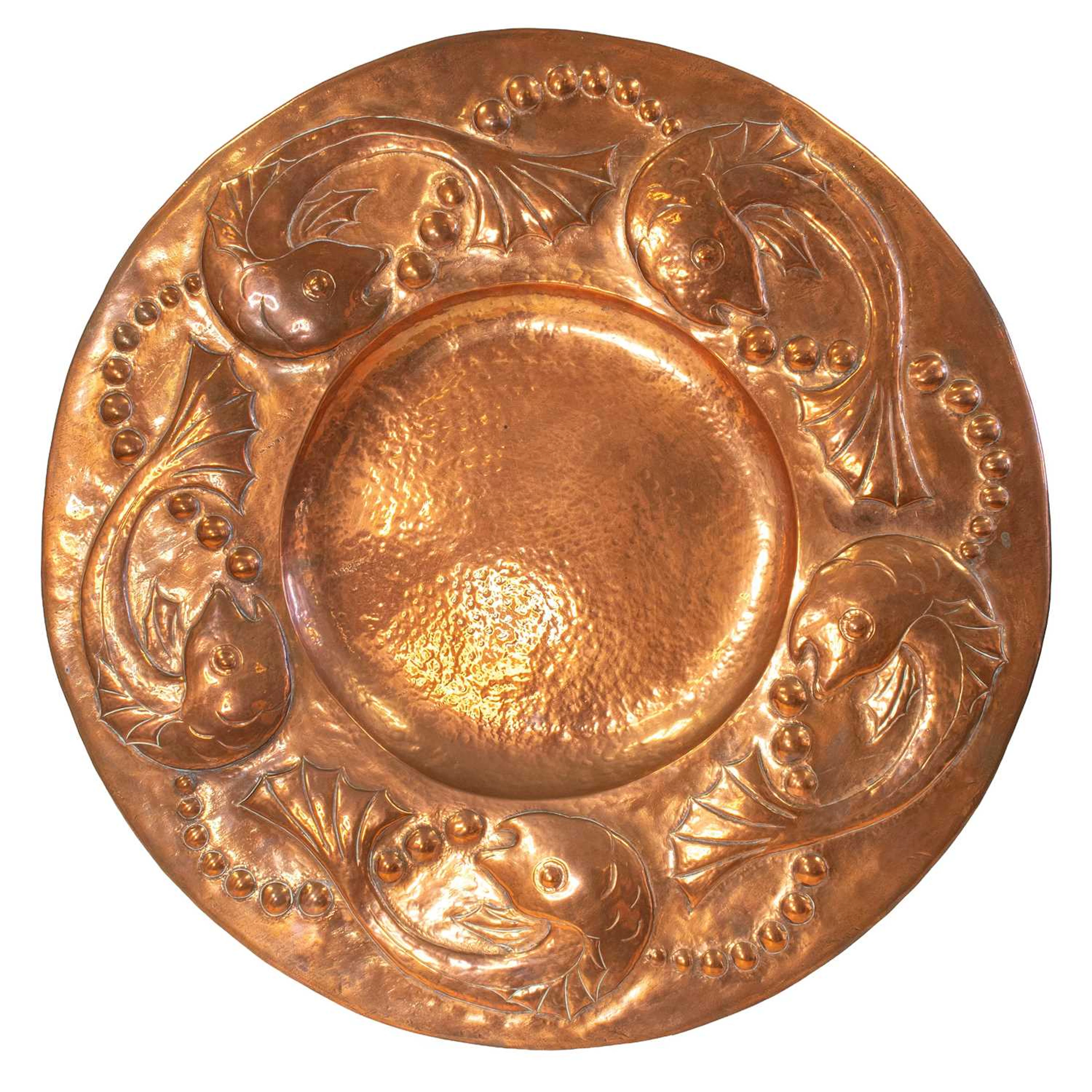 An Arts & Crafts Newlyn Industrial Classes Copper Charger