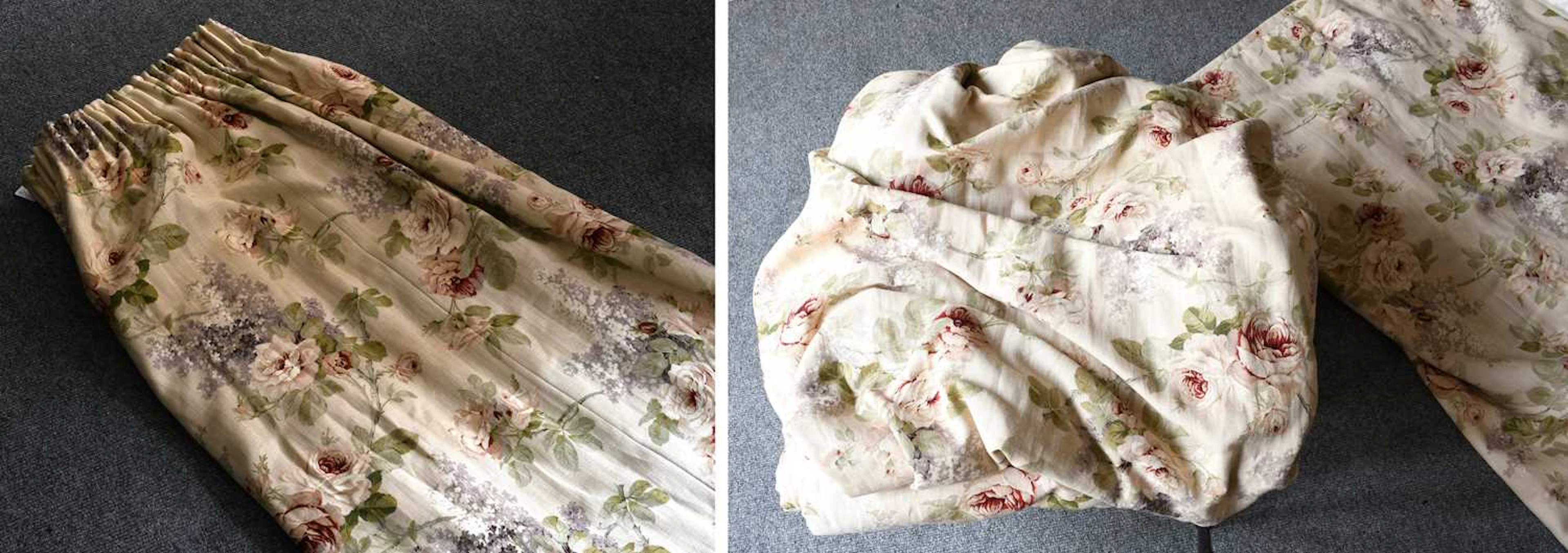 Two Pairs of Linen Shabby Chic Style Floral Curtains