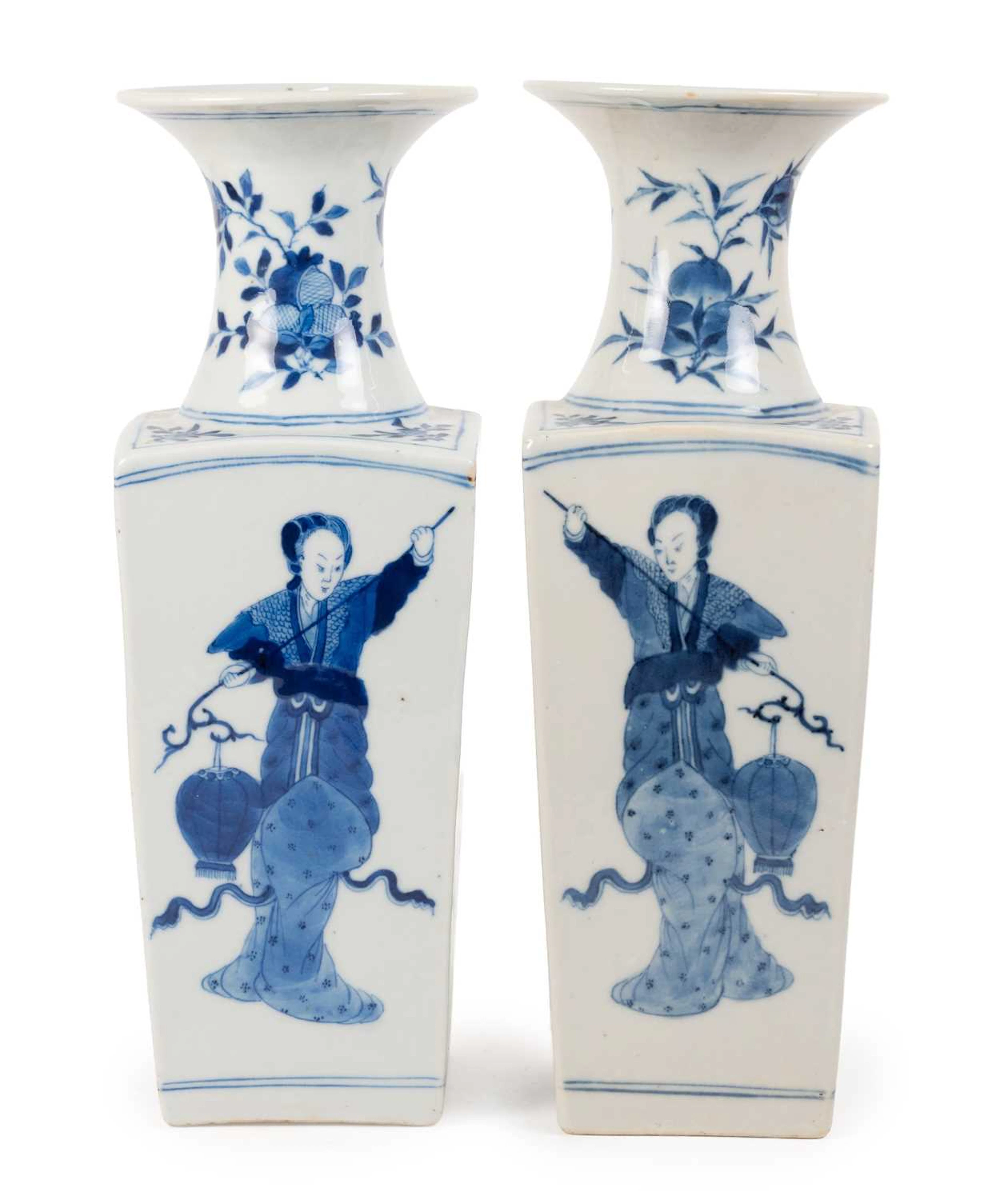 A Pair of Chinese Porcelain Vases, Kangxi reign marks but not of the period