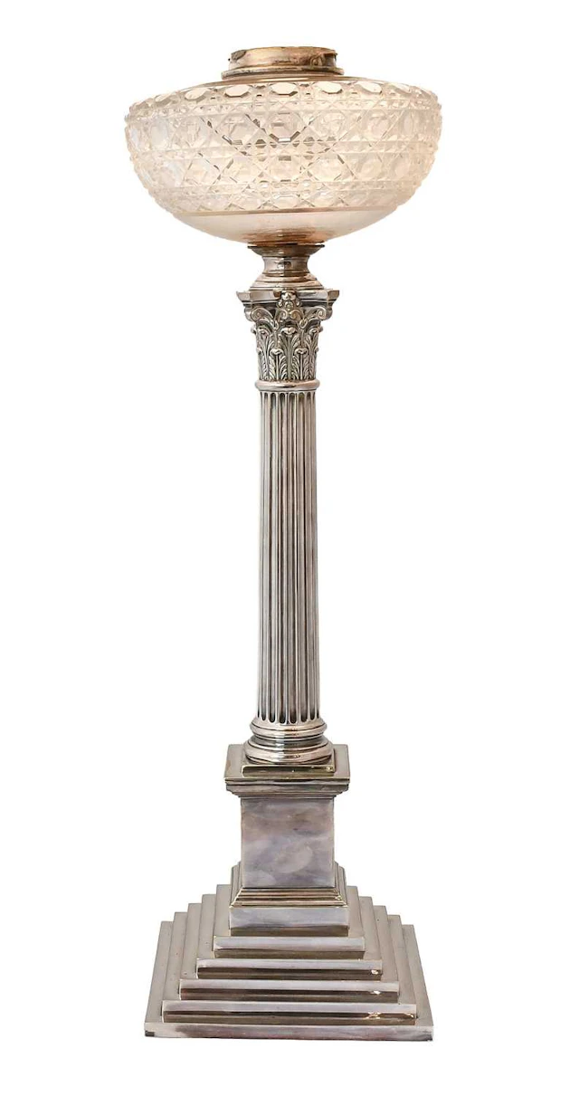 A Victorian or Edward VII Silver-Plate Oil Lamp