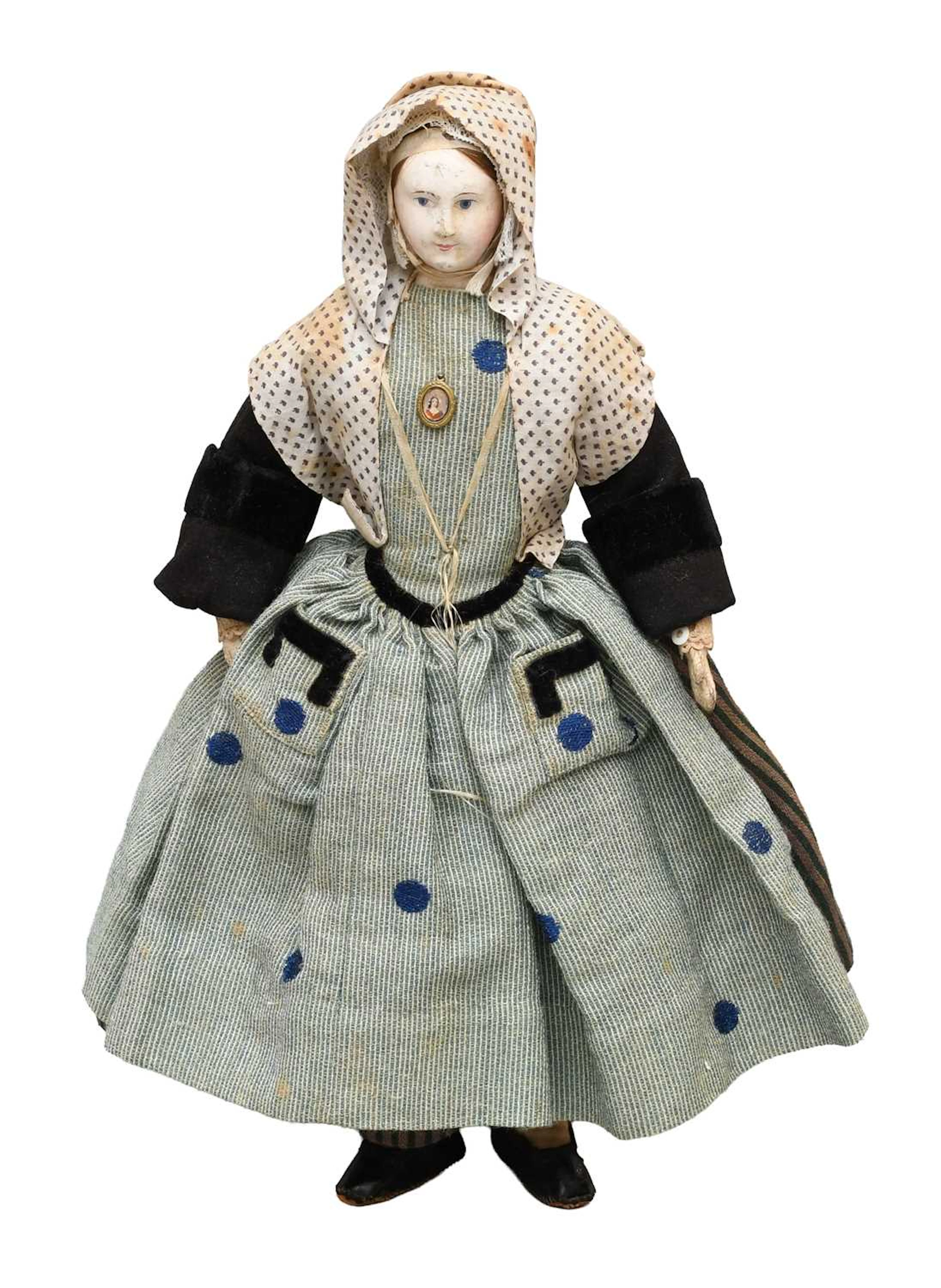 Mid 19th Century Possibly German Papier Mache Head Doll