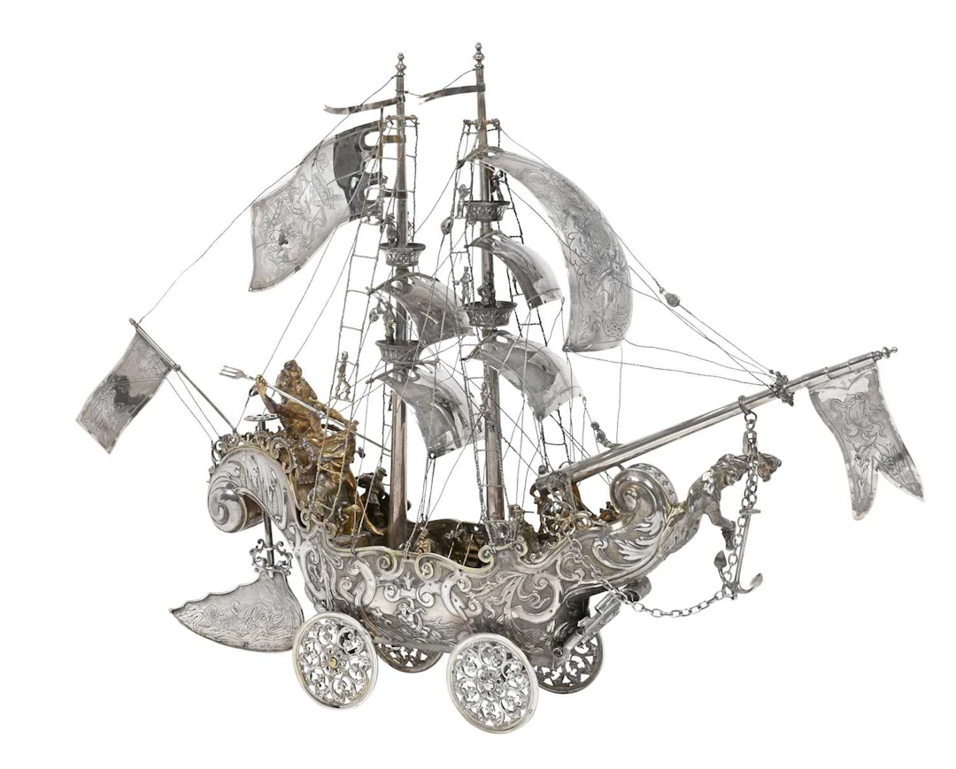 A Victorian Parcel-Gilt Silver Nef by Elkington and Co., London, 1891