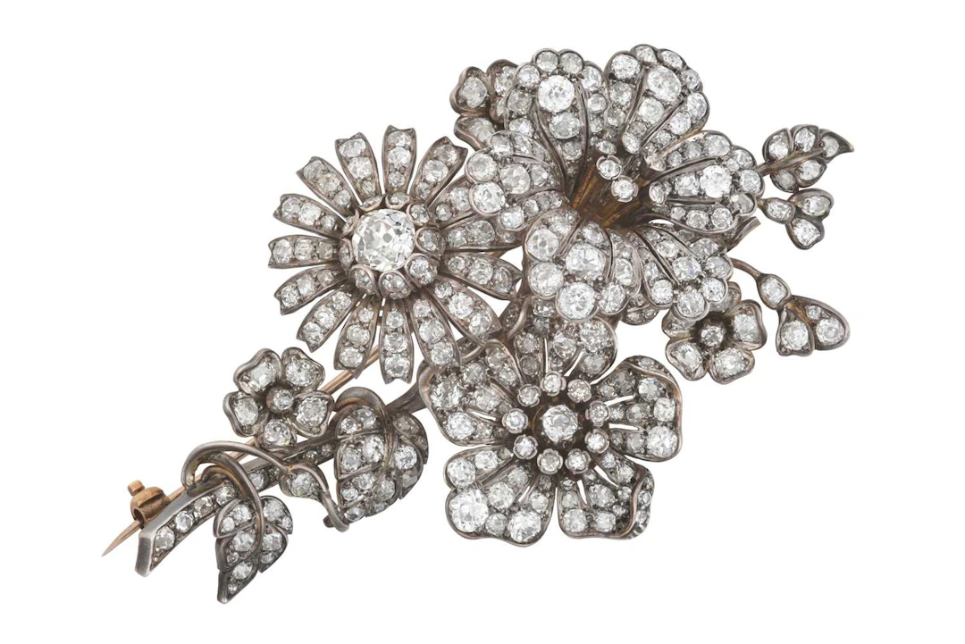 An En Tremblant Diamond Floral Spray Brooch, circa 1860