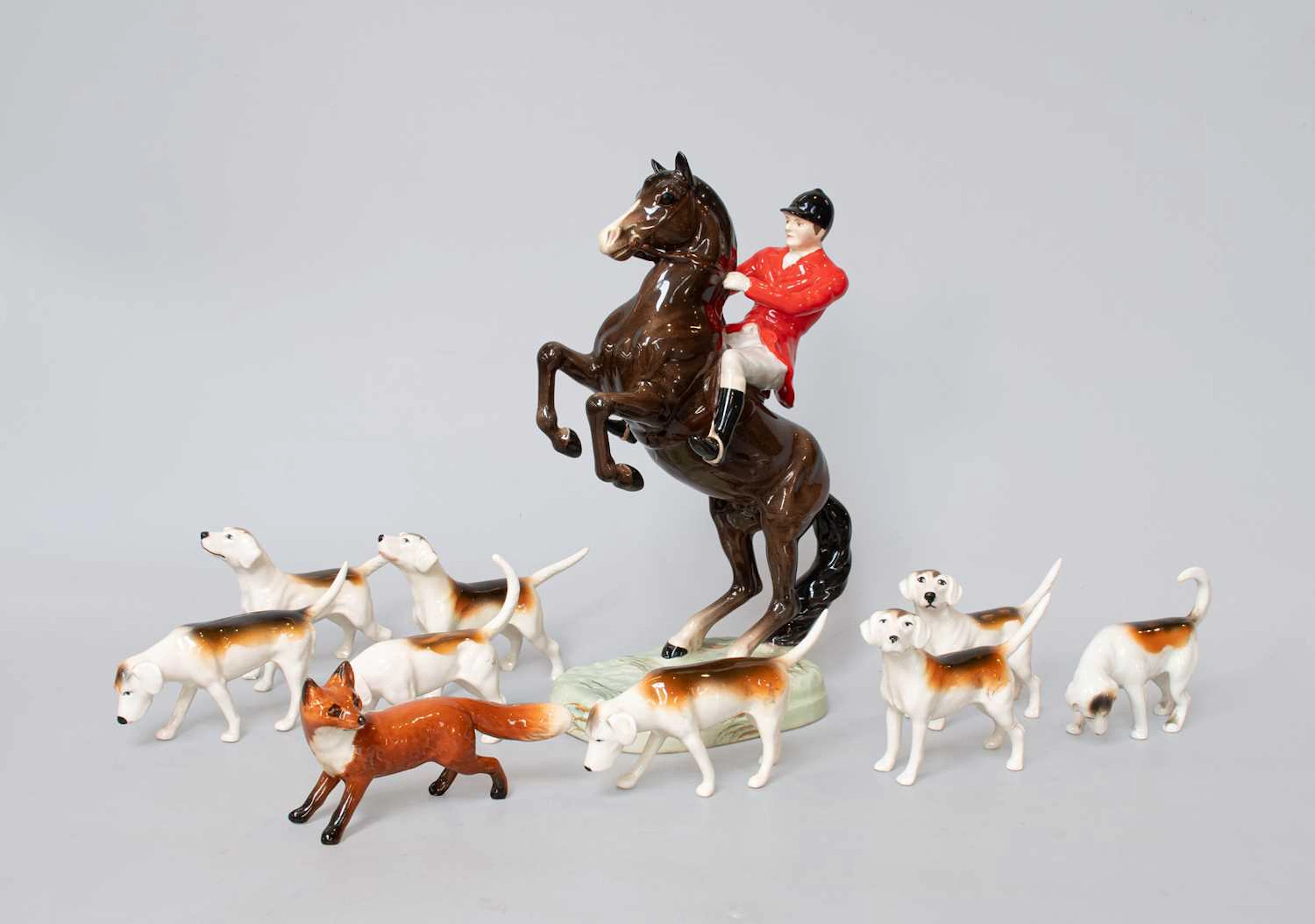 Beswick Huntsman on Rearing Horse, Fox, Fox Hounds