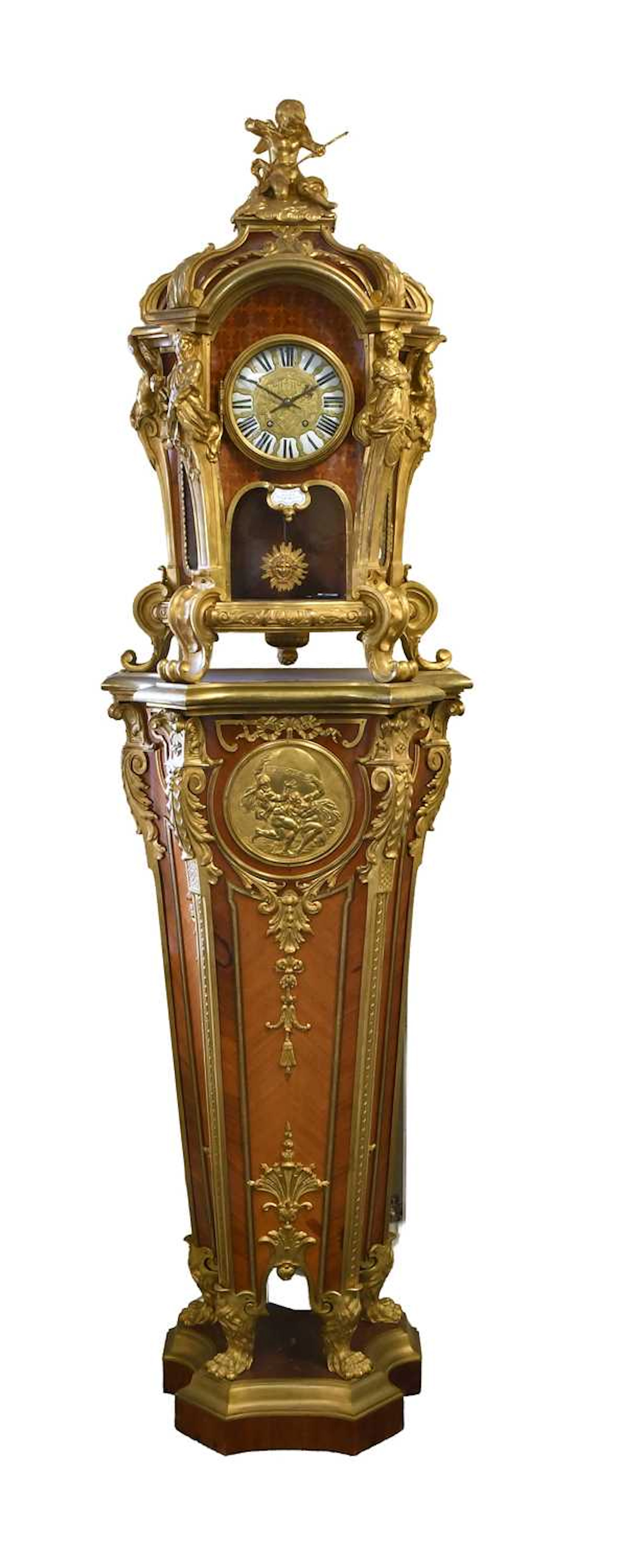 A Good French Ormolu Mounted Kingwood and Mahogany Bracket Clock and Pedestal