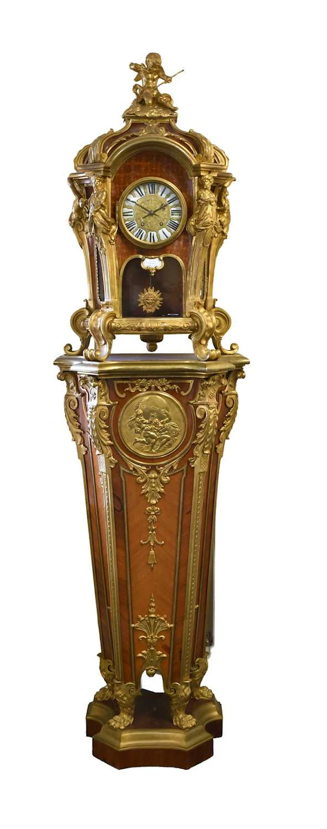 A Good French Ormolu Mounted Kingwood and Mahogany Bracket Clock and Pedestal