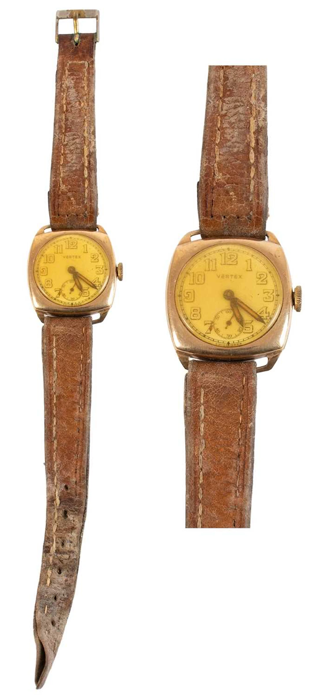 A 9 Carat Gold Cushion Shaped Wristwatch, signed Vertex, 1944
