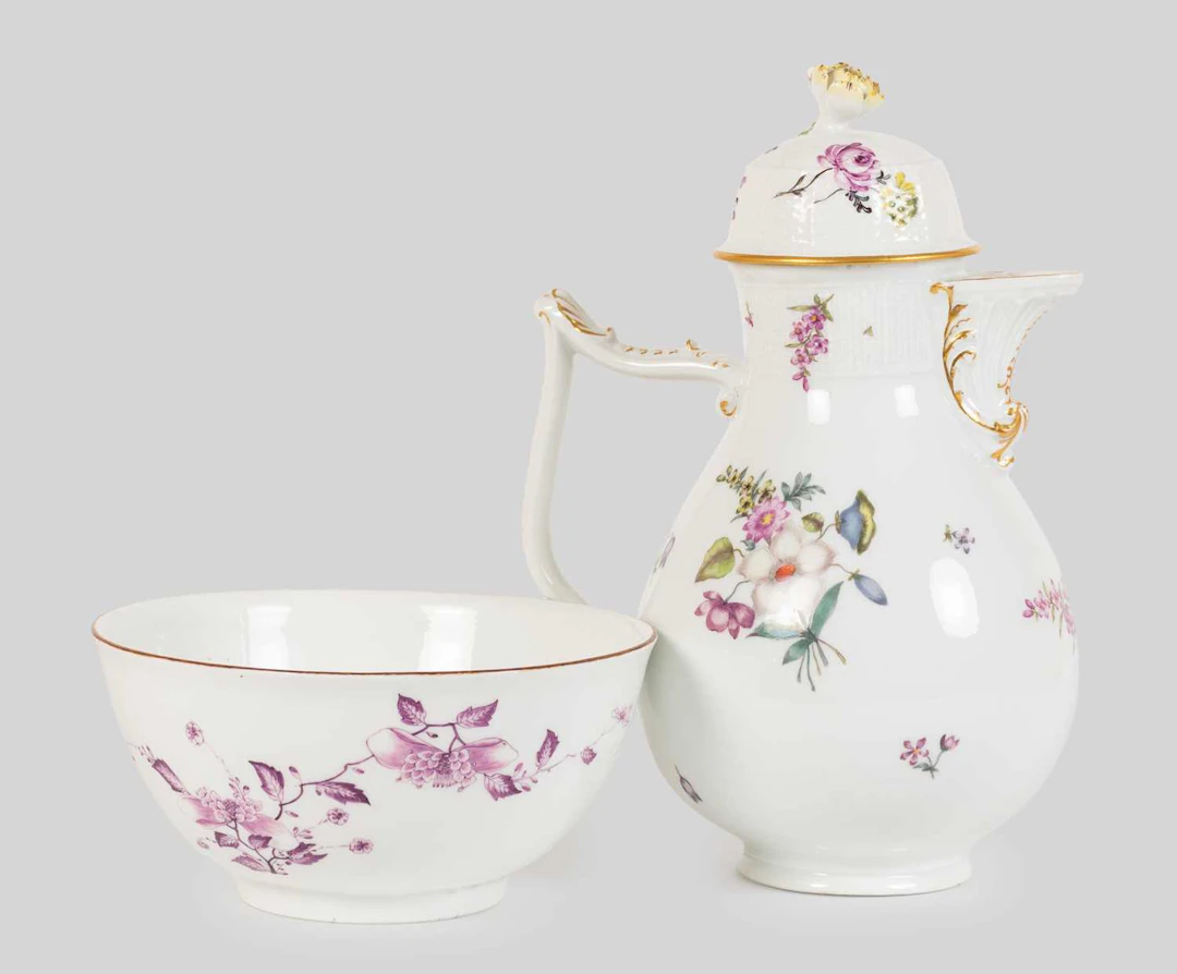 A Meissen Porcelain Coffee Pot and Cover, circa 1750, A Hausmaler