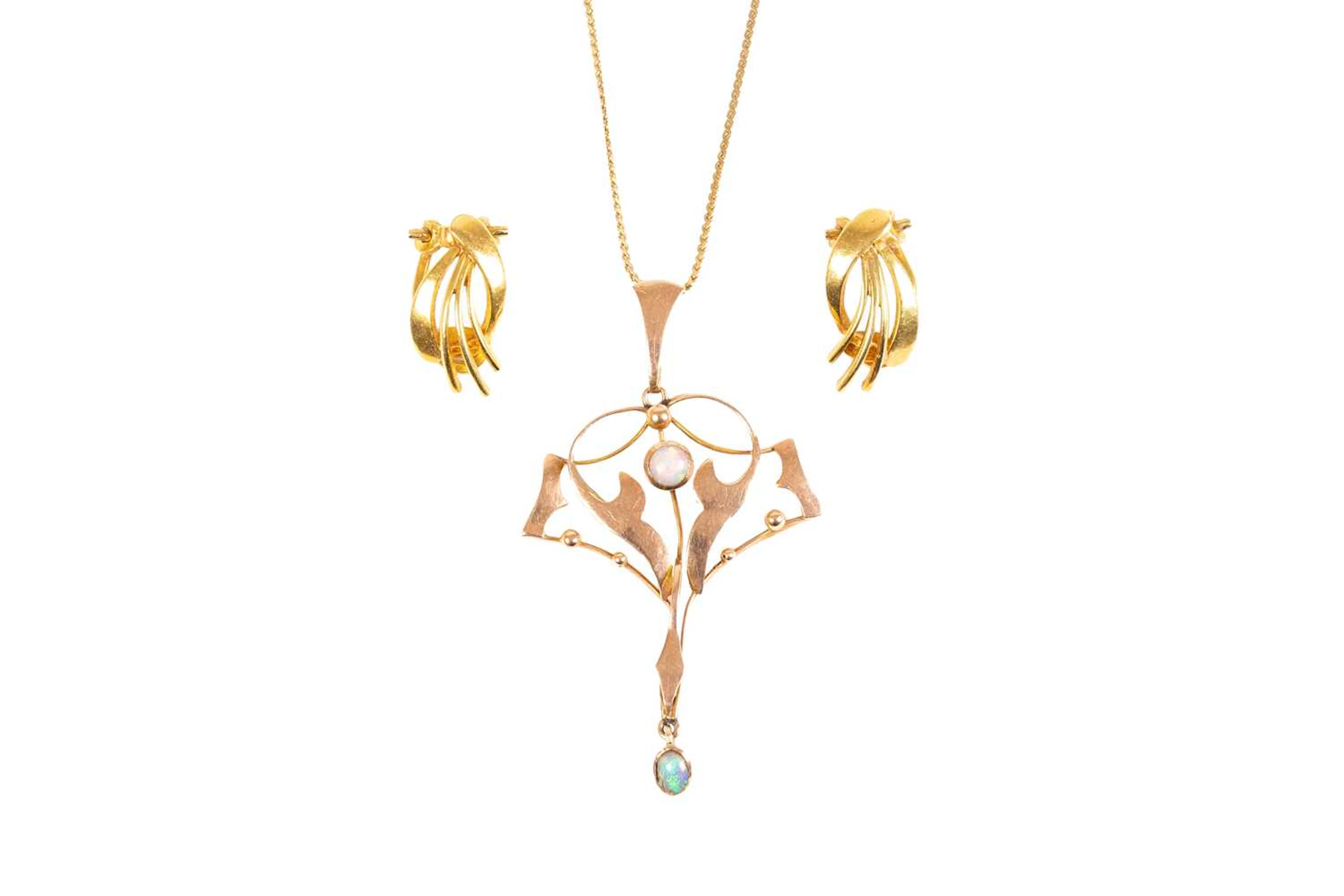 An Opal Pendant on Chain, A Pair of Earrings