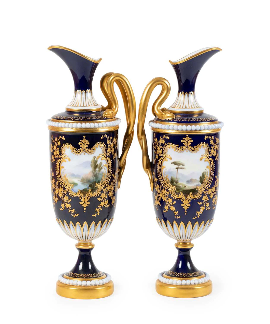 A Pair of Royal Worcester Porcelain Ewers, circa 1900