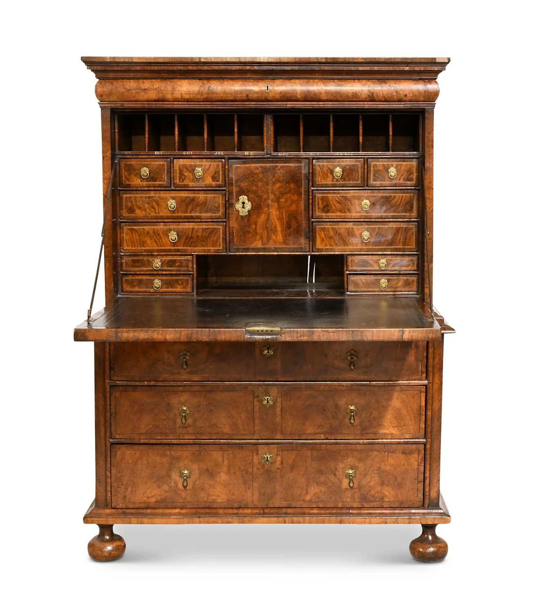 A William & Mary Walnut, Figured Walnut, Crossbanded and Featherbanded
