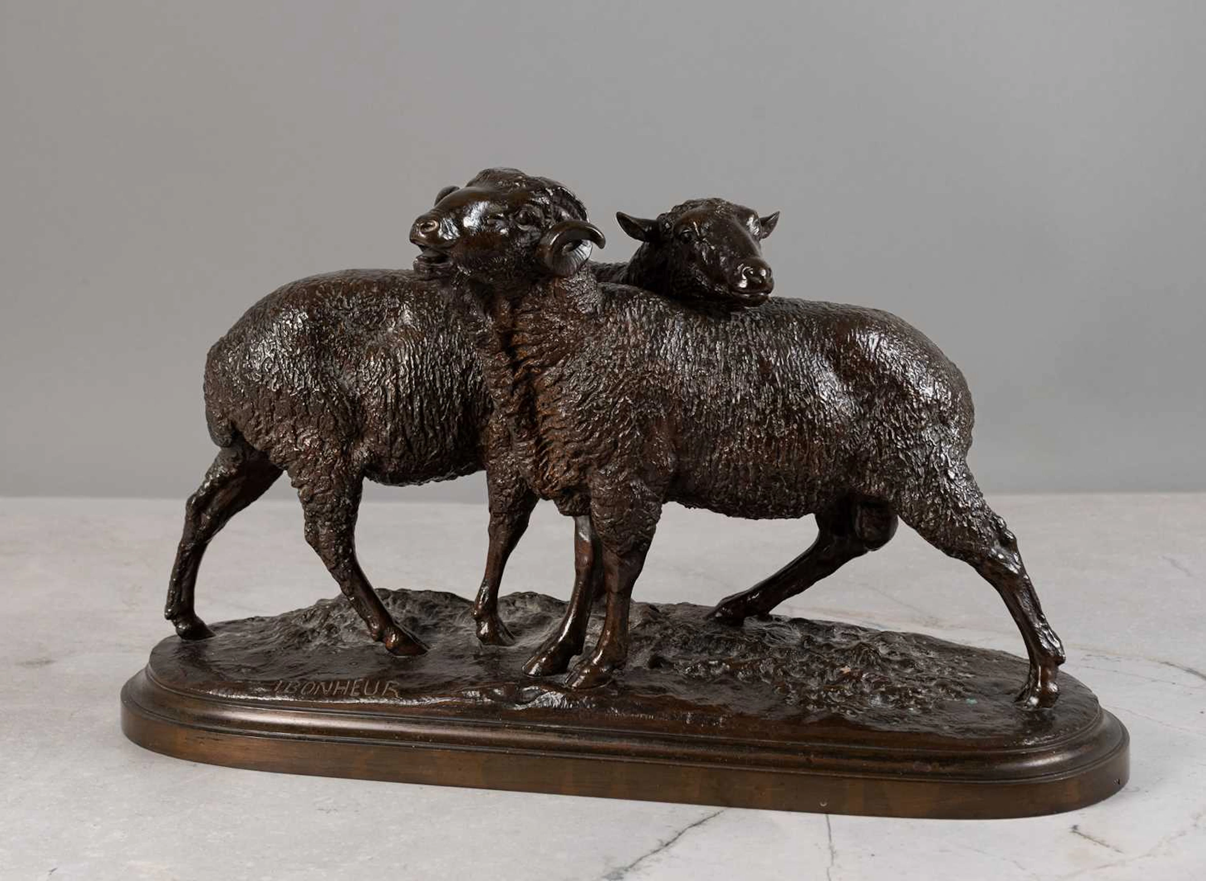 After Isadore Jules Bonheur (1827-1900): A Bronze Group of a Ewe and Ram