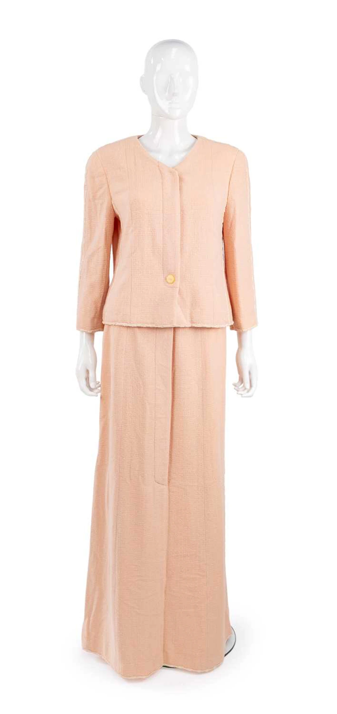 Chanel by Karl Lagerfeld Peach Tweed Maxi Skirt Suit, Spring/Summer 1999