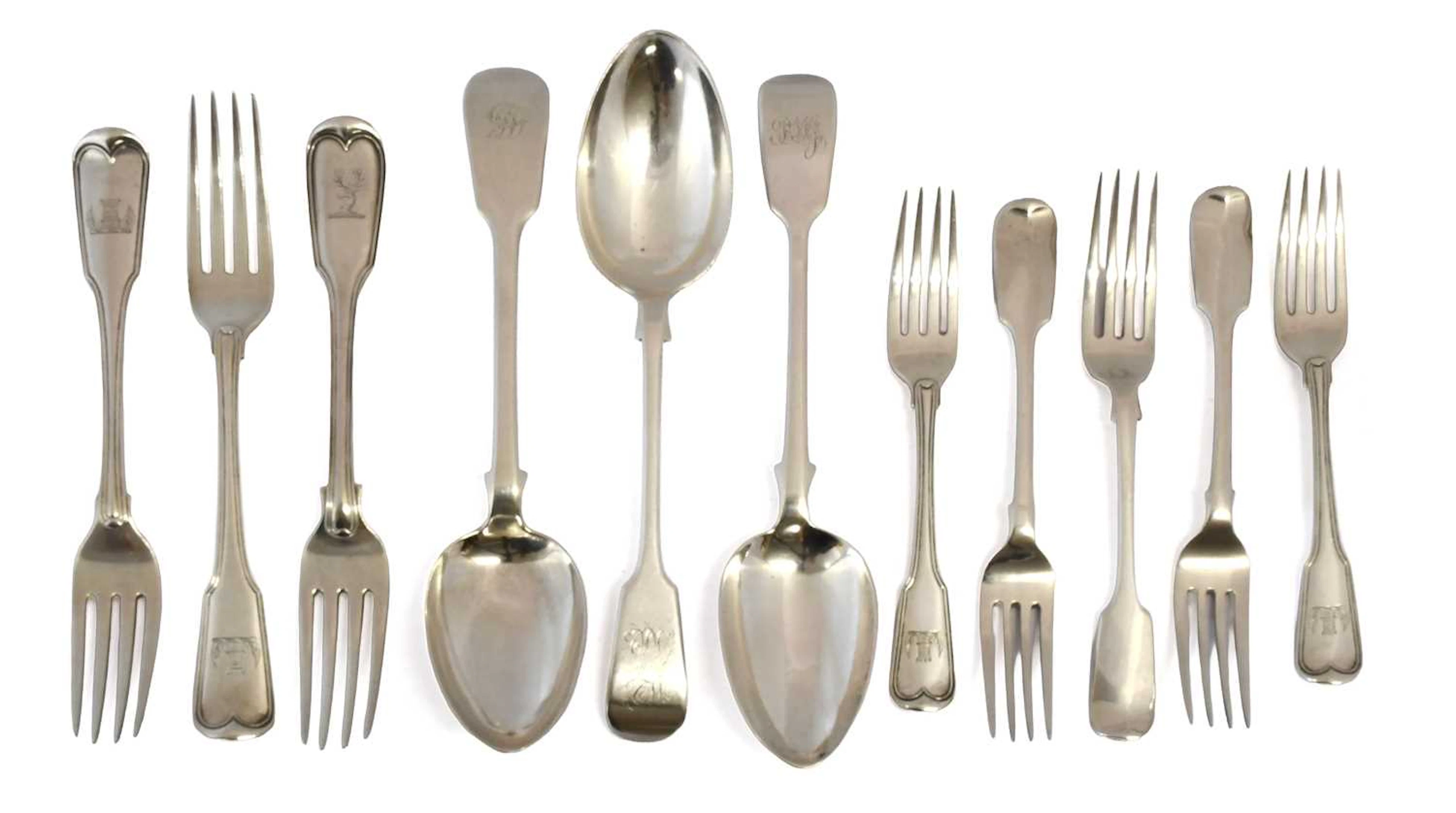 A Collection of Assorted George III and Later Silver Flatware