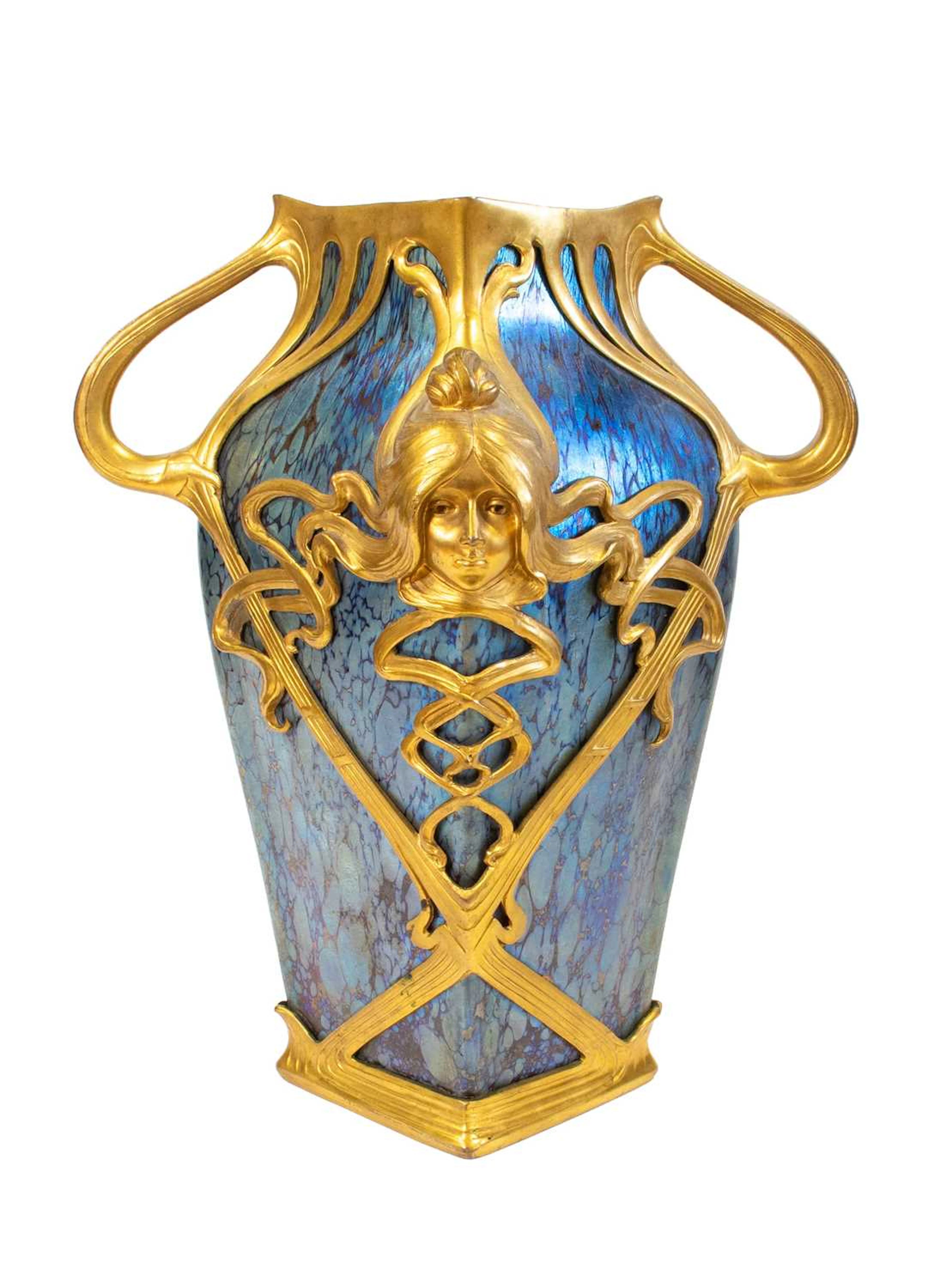 An Art Nouveau Gilt Mounted Loetz Iridescent Papillon Glass Vase, circa 1900