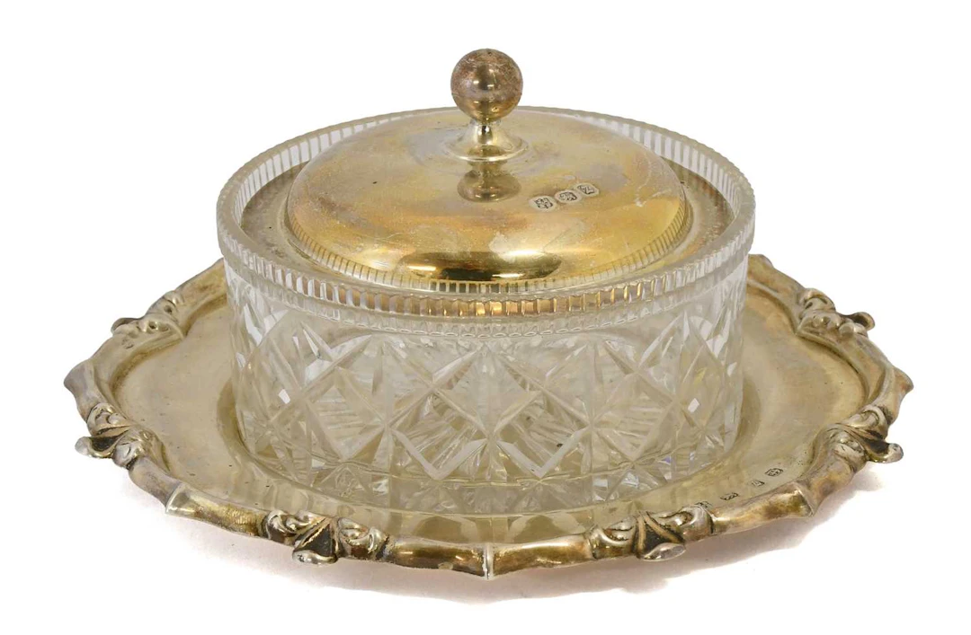 A Victorian Silver and Glass Butter-Dish and Cover, by J. Sherwood