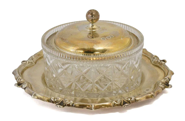 A Victorian Silver and Glass Butter-Dish and Cover, by J. Sherwood