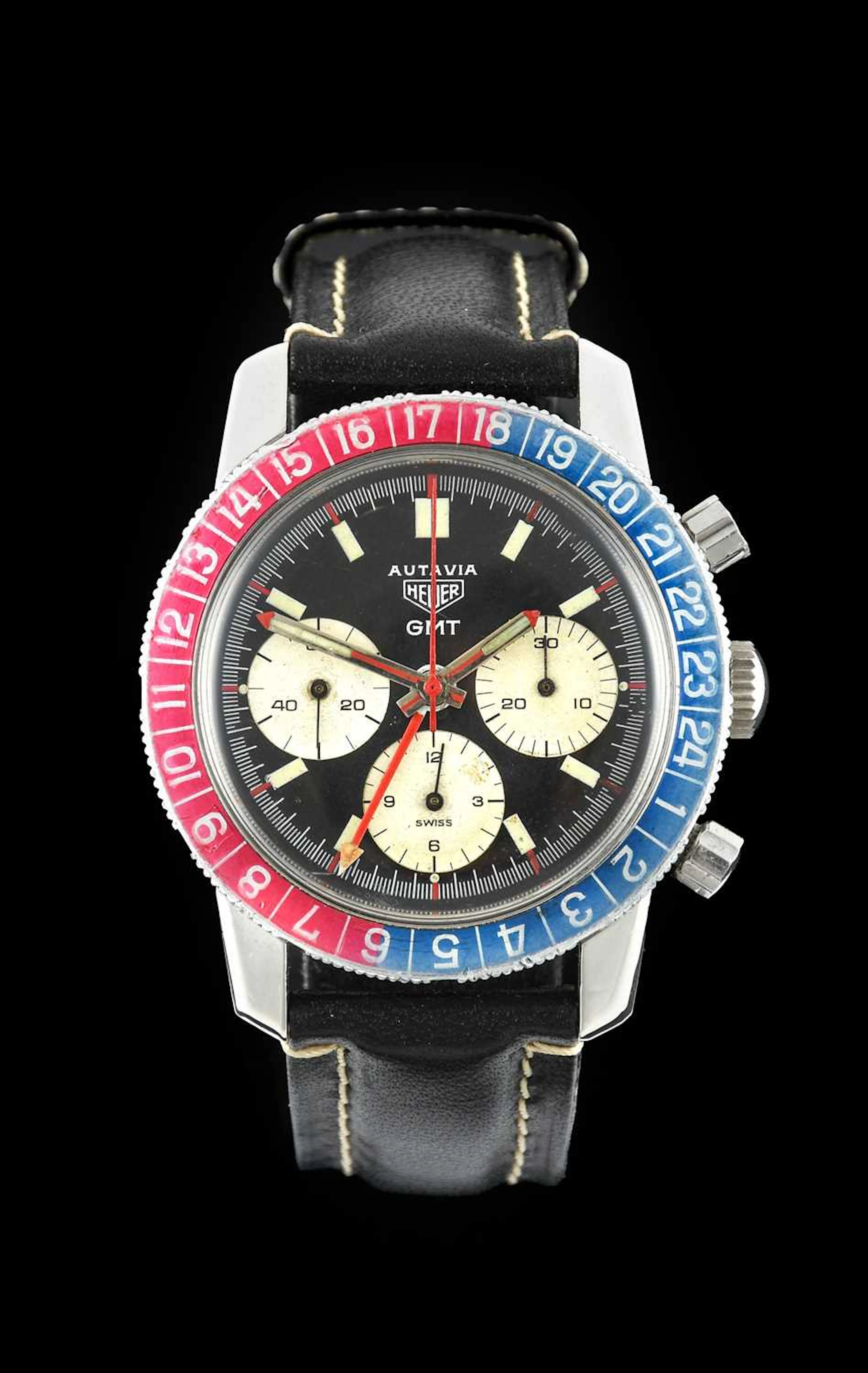 Heuer: A Stainless Steel GMT Chronograph Wristwatch, signed Heuer