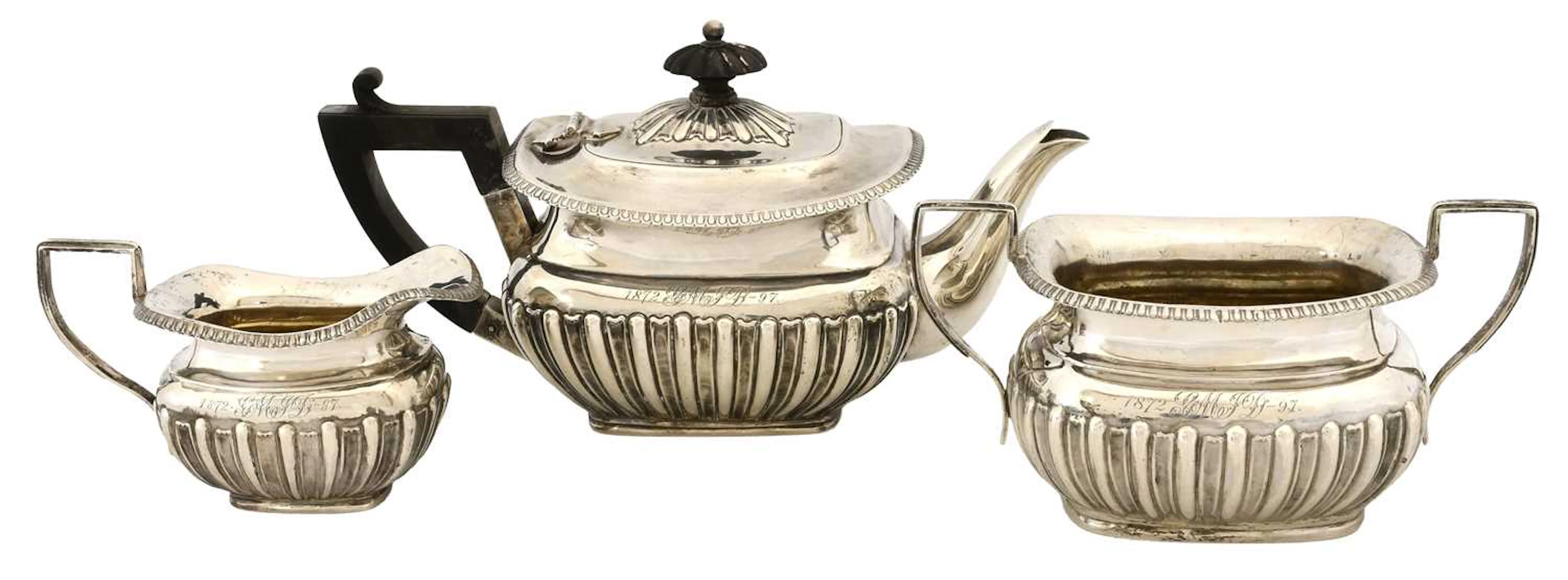 A Three-Piece Victorian Silver Tea-Service, by E. S. Barnsley and