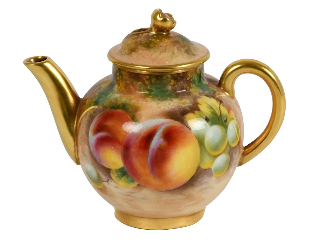 A Royal Worcester Porcelain Miniature Teapot and Cover, by Frank Roberts, 1961