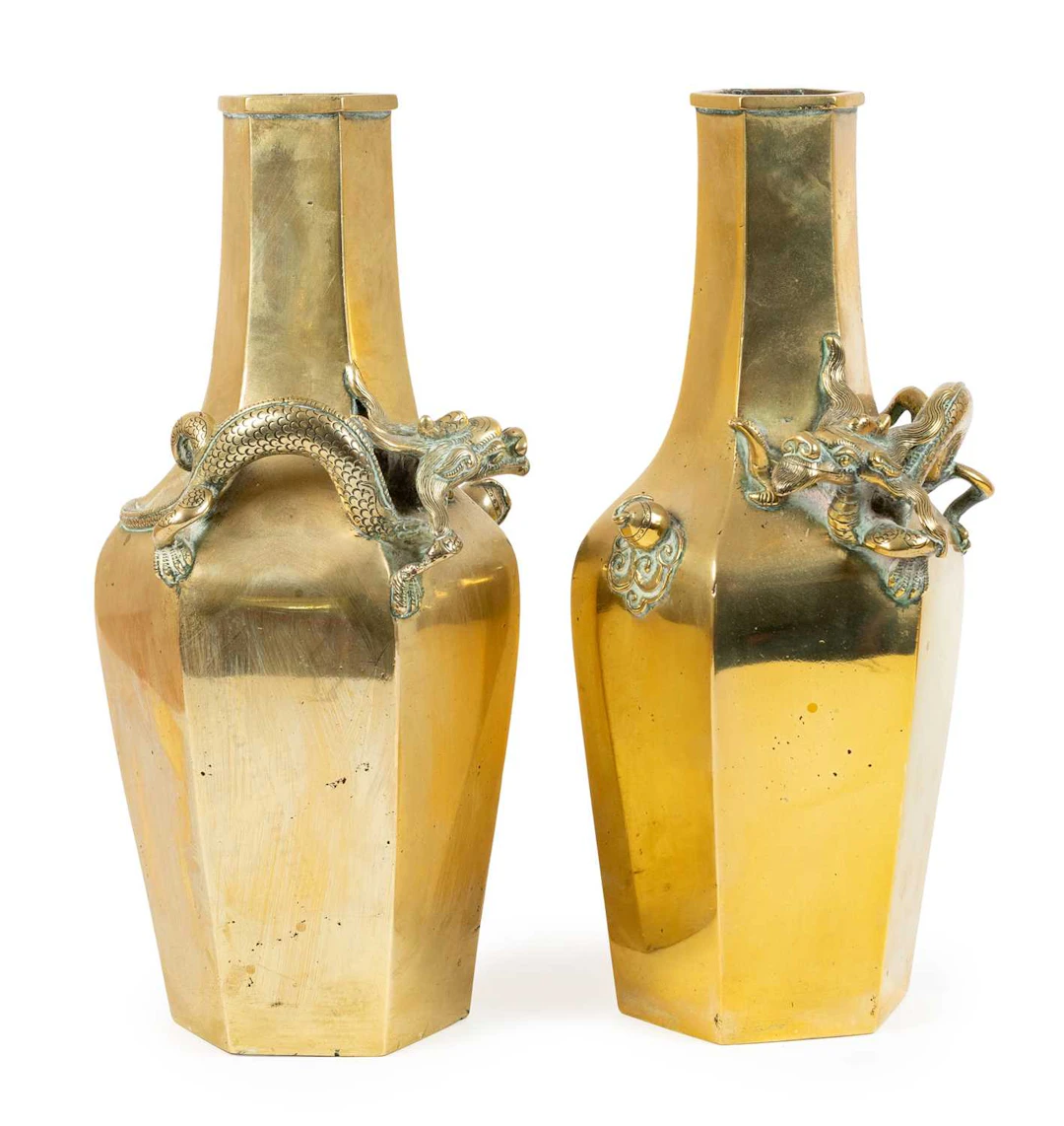 A Pair of Chinese Bronze Vases, Tongzhi reign marks and possibly of the period