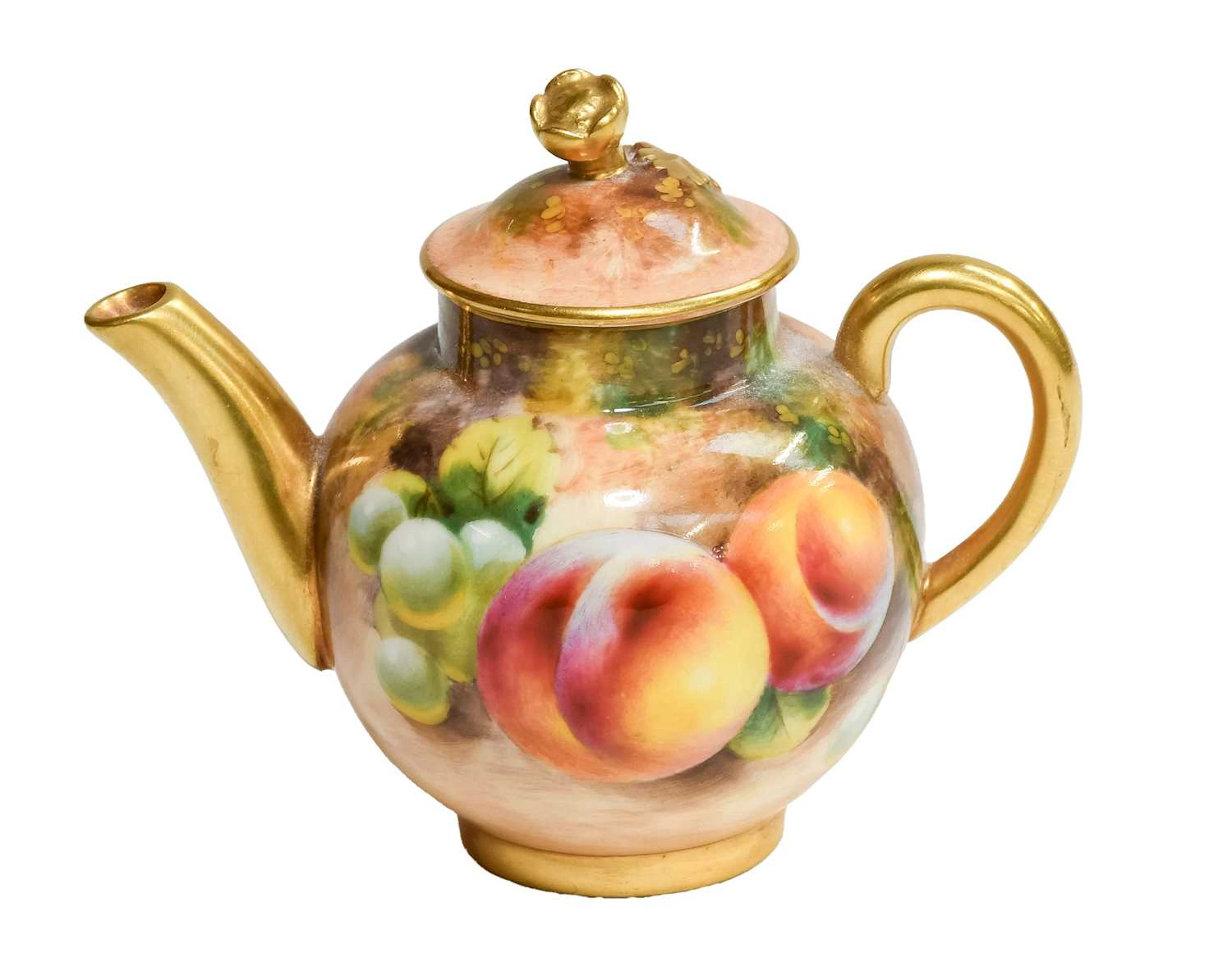A Royal Worcester Porcelain Miniature Teapot and Cover, post 1960