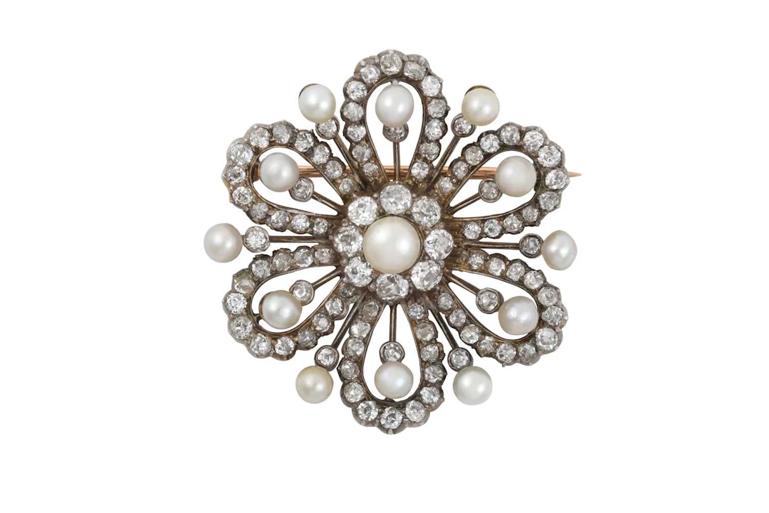 A Diamond and Cultured Pearl Brooch/Pendant, circa 1880