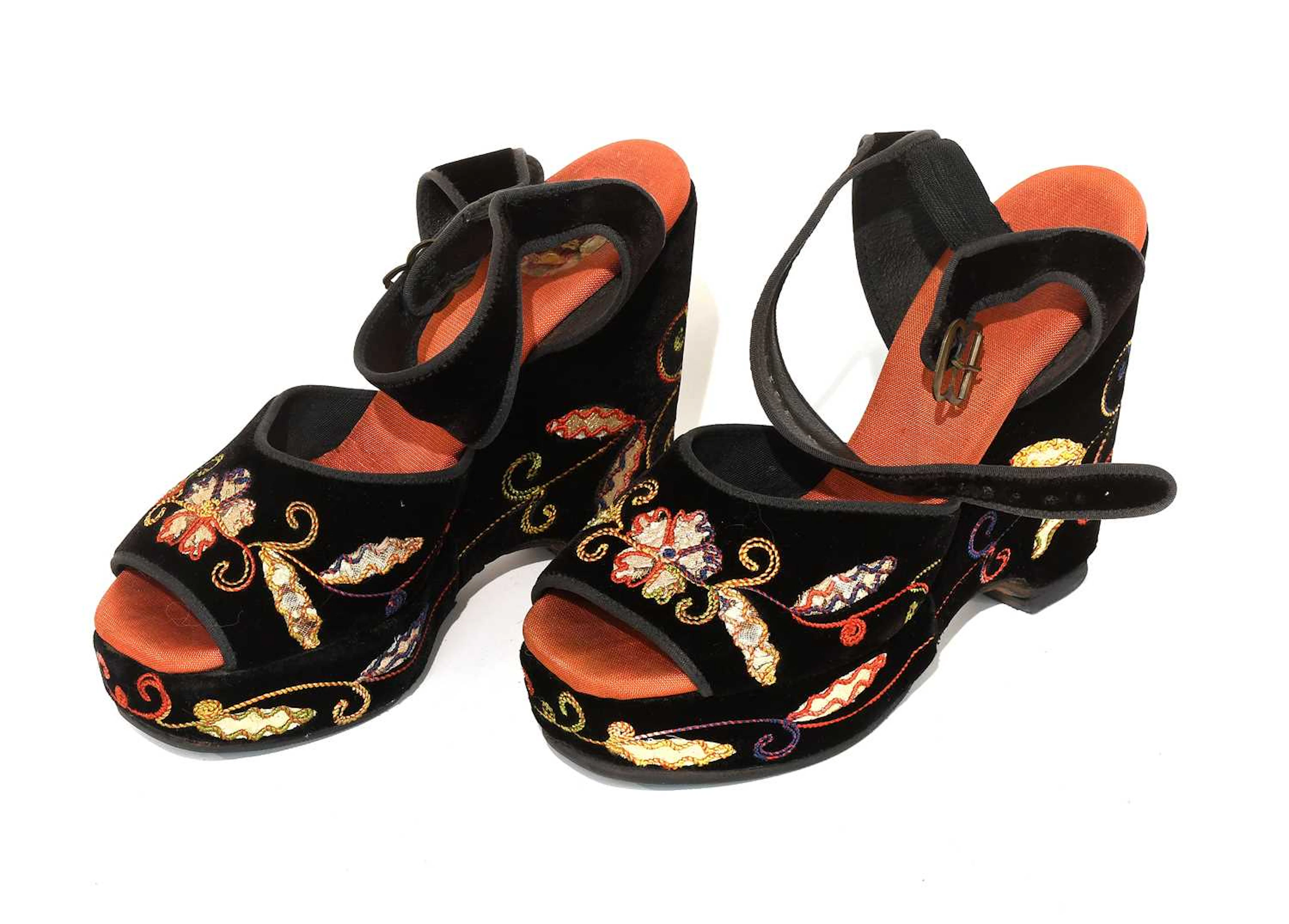 A Pair of Circa 1940s Stylish Black Velvet Platform Shoes