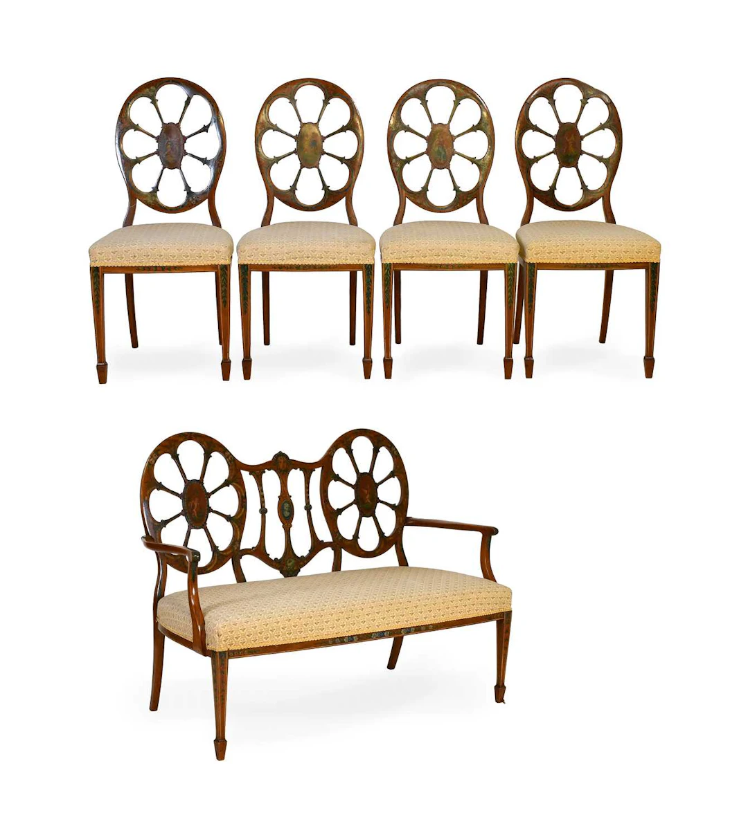 A Late 19th Century Satinwood and Polychrome-Decorated, Neo-Classical-Style