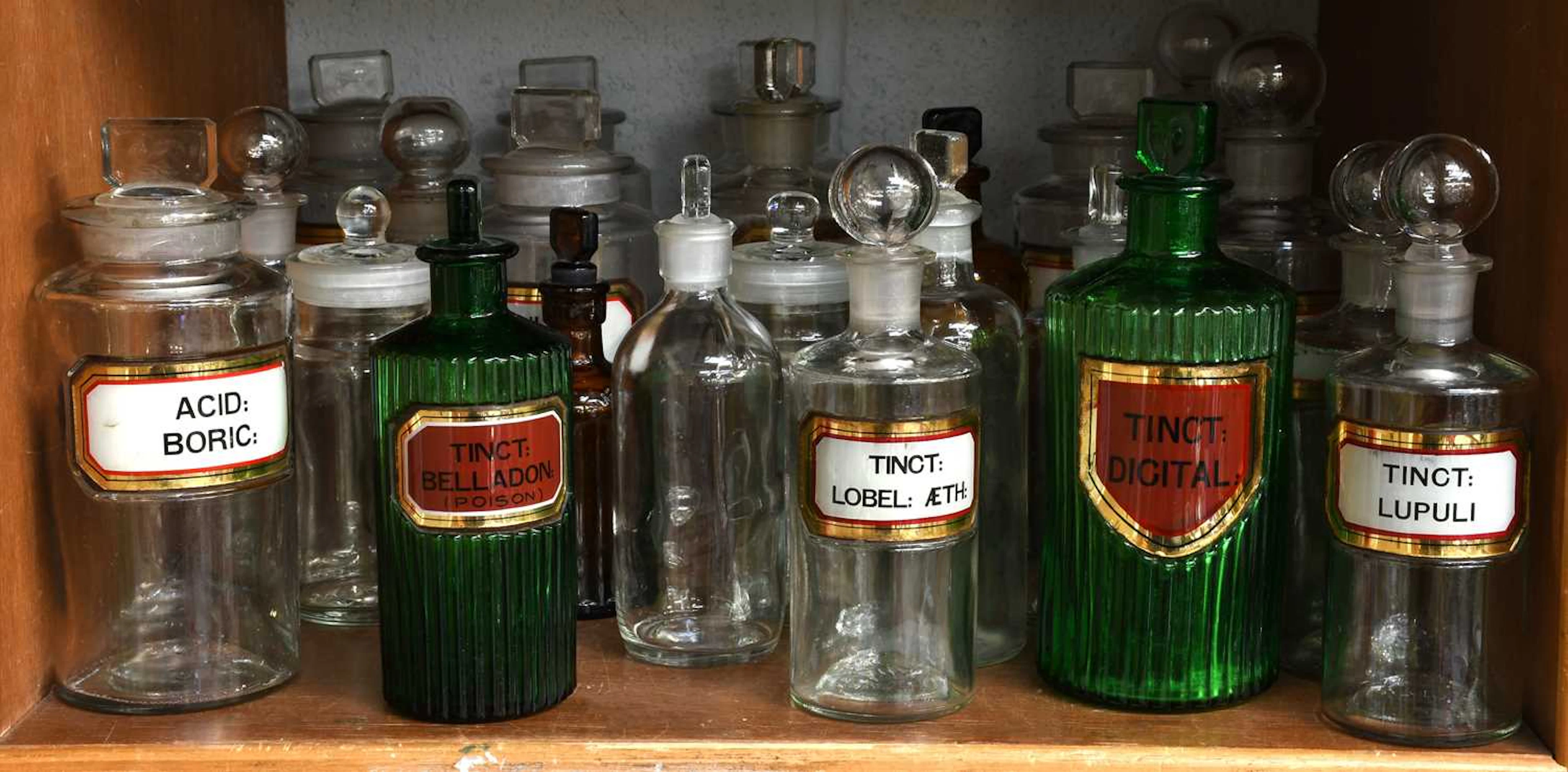 Collection of Glass Pharmacy Jars and Stoppers, 19th century