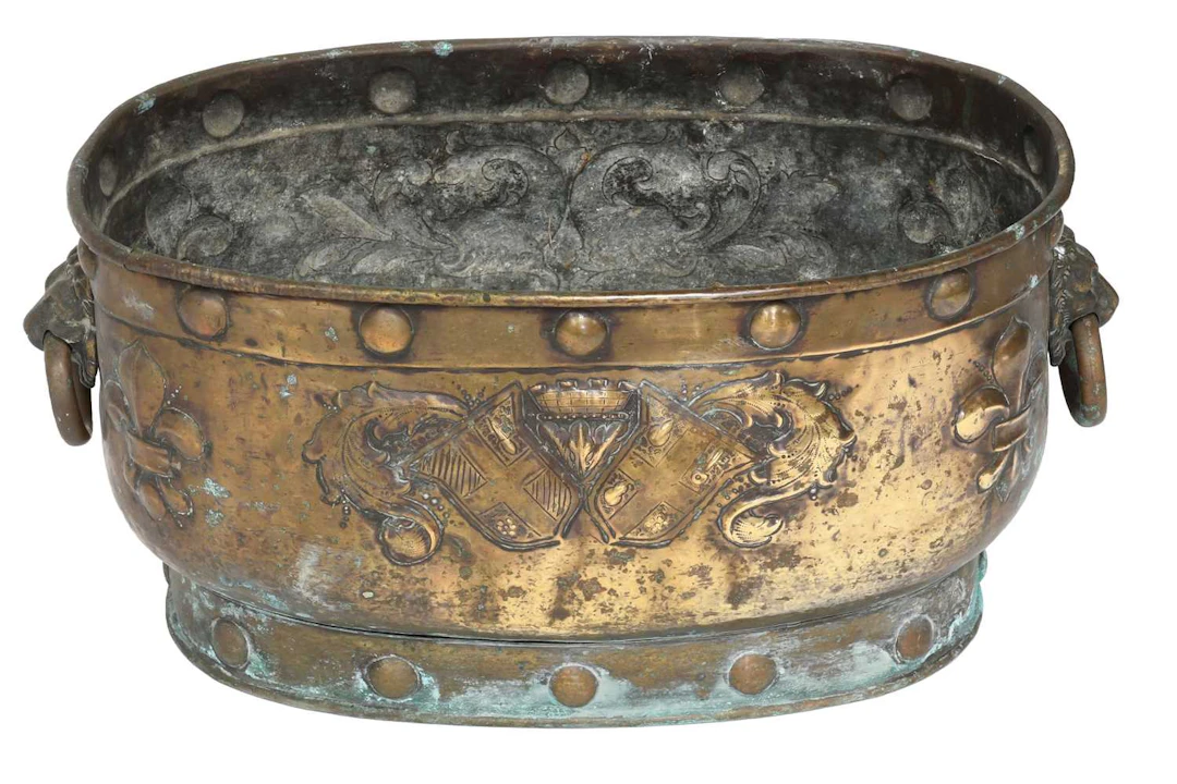 Large Victorian Embossed Brass Jardiniere