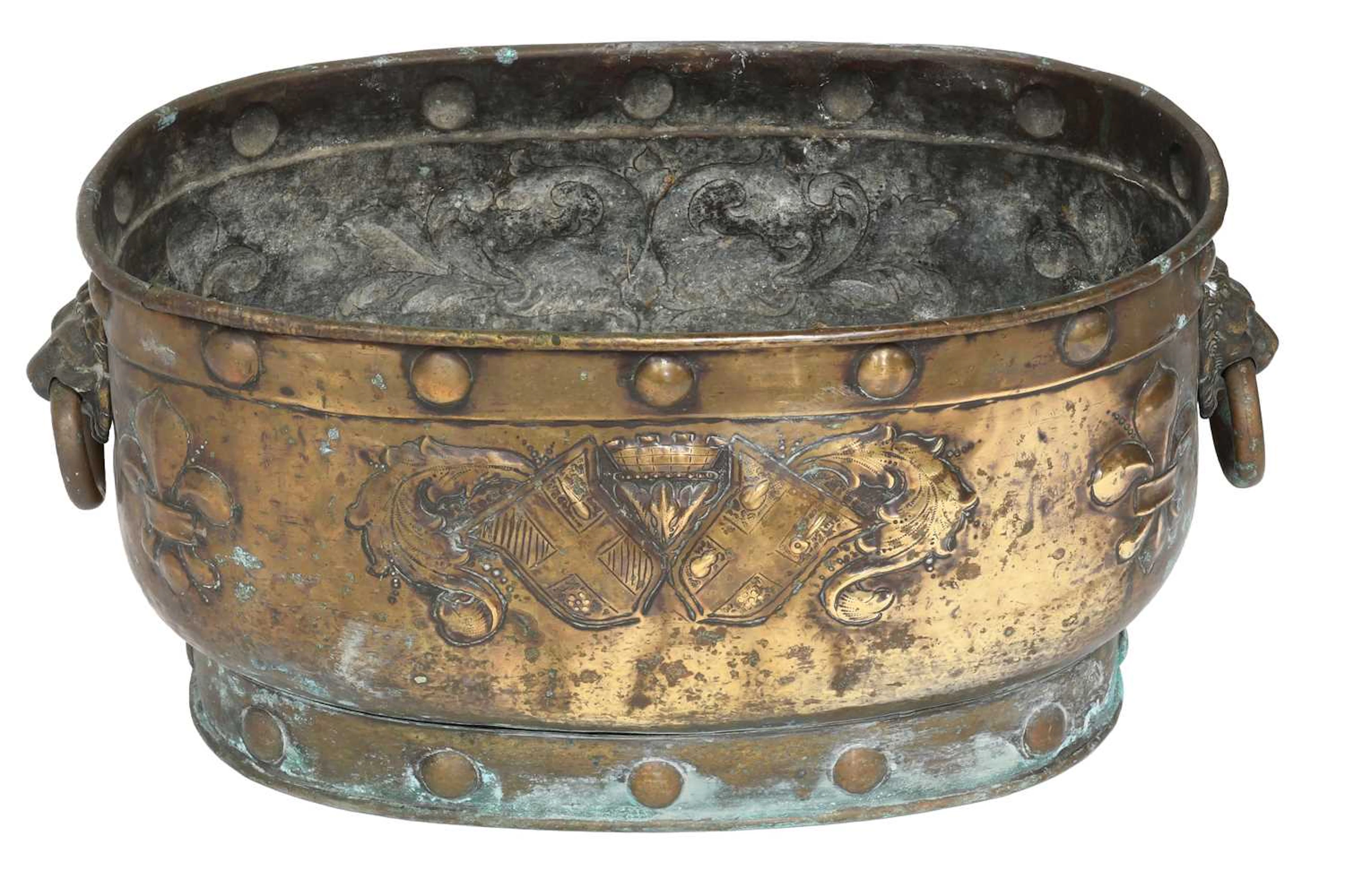 Large Victorian Embossed Brass Jardiniere