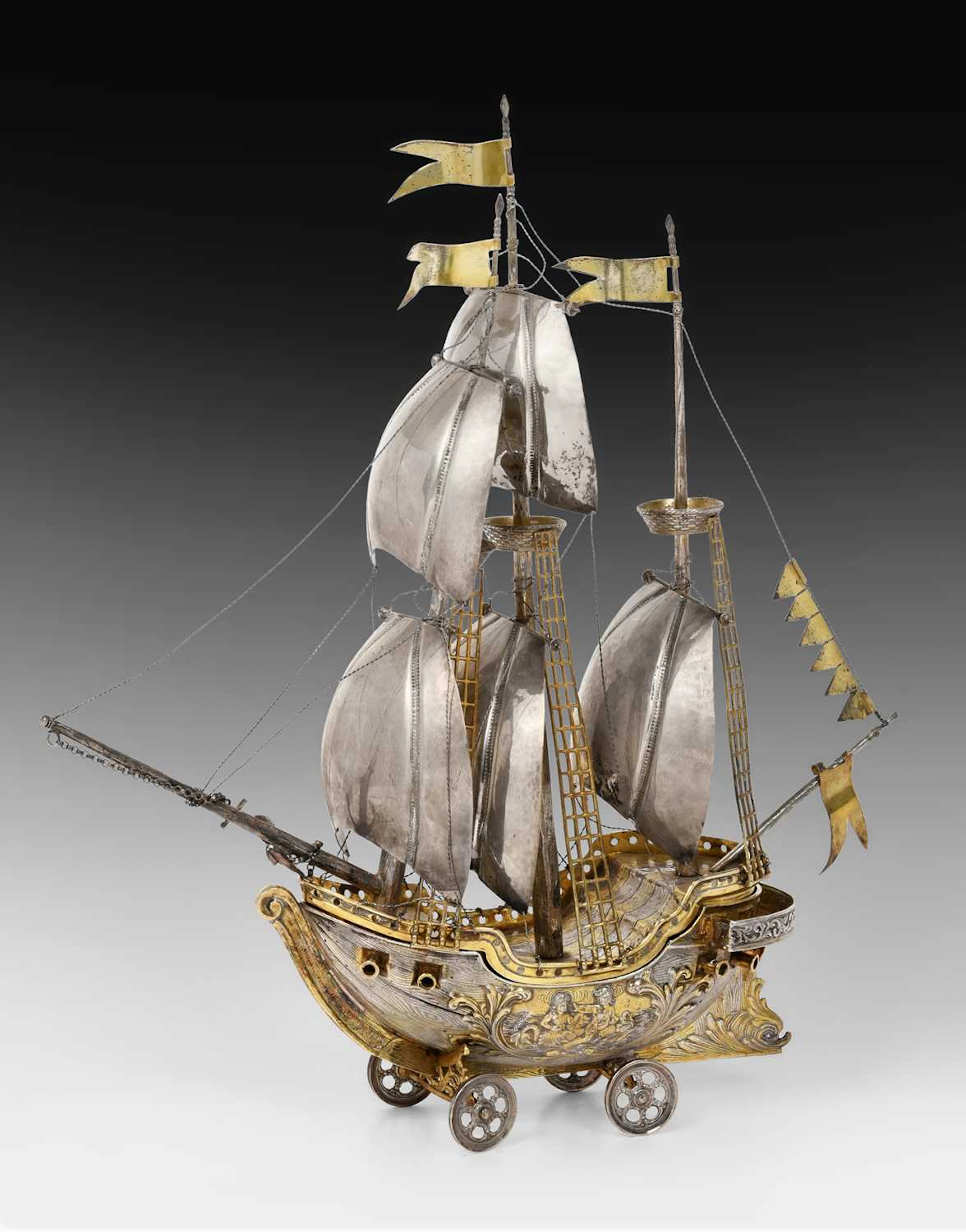 A Continental Parcel-Gilt Silver Nef With English Import Marks for