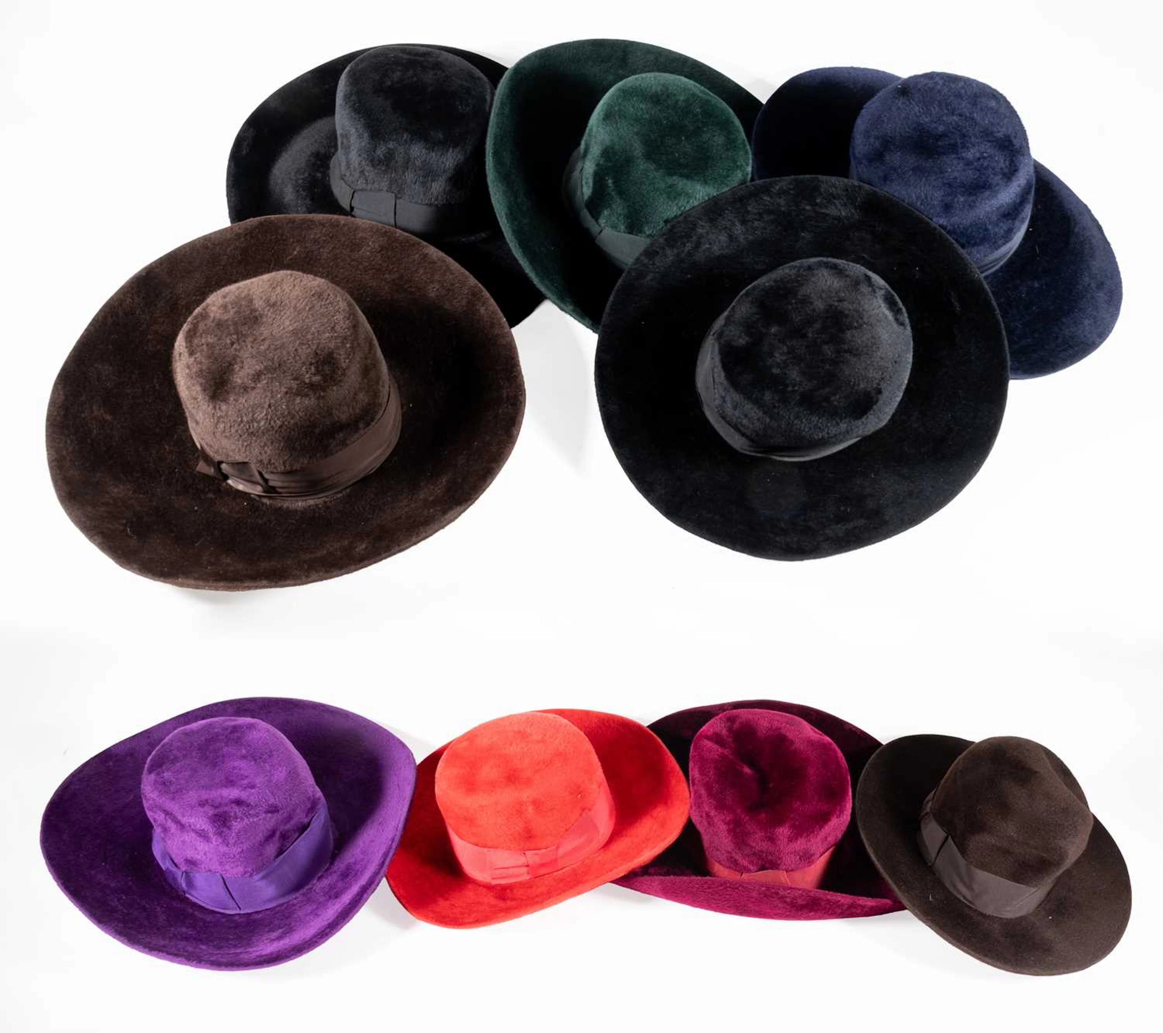 Eight Circa 1970s and Later Herbert Johnson Felt Fedora Style Hats
