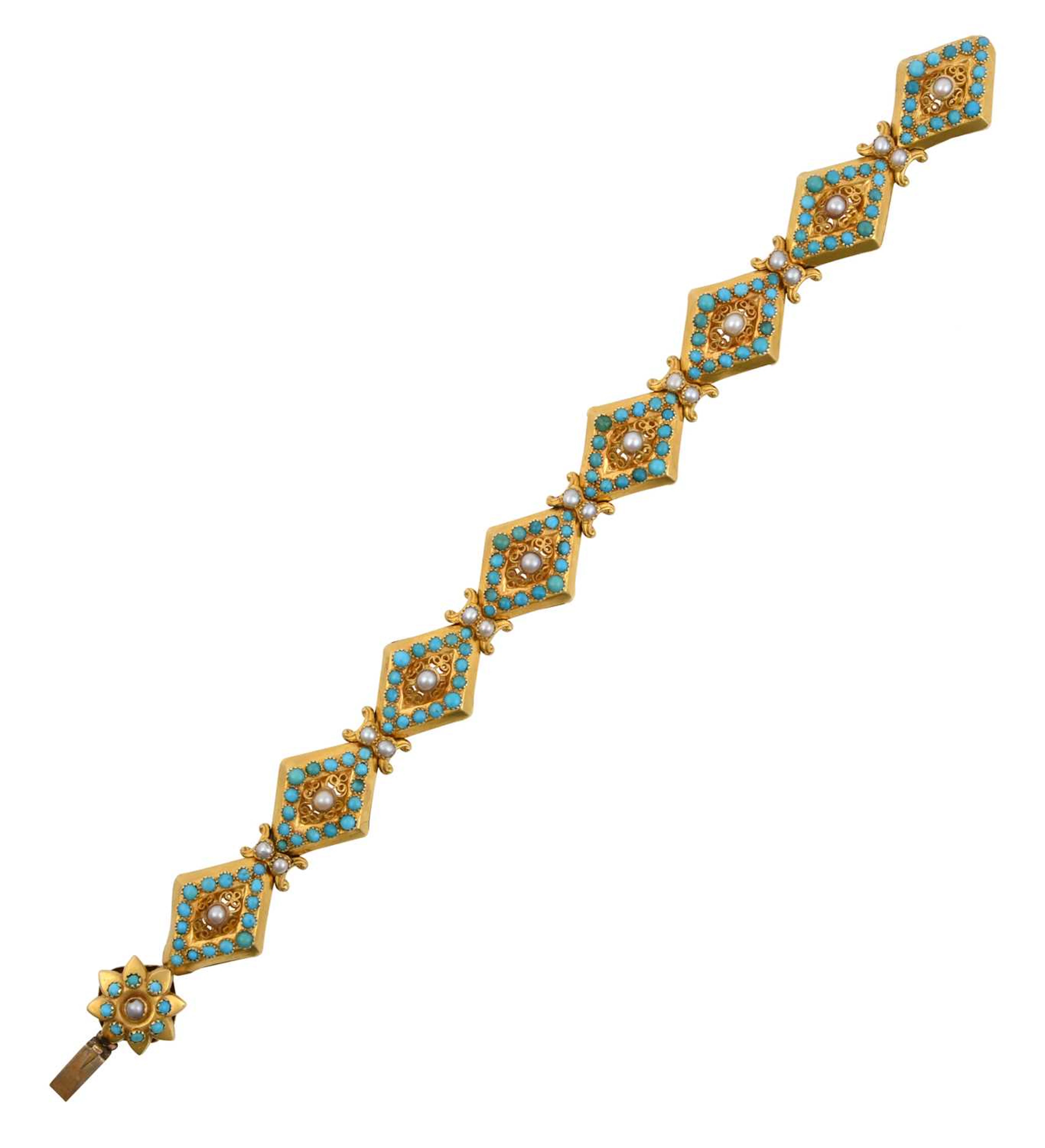 A Victorian Turquoise and Split Pearl Bracelet