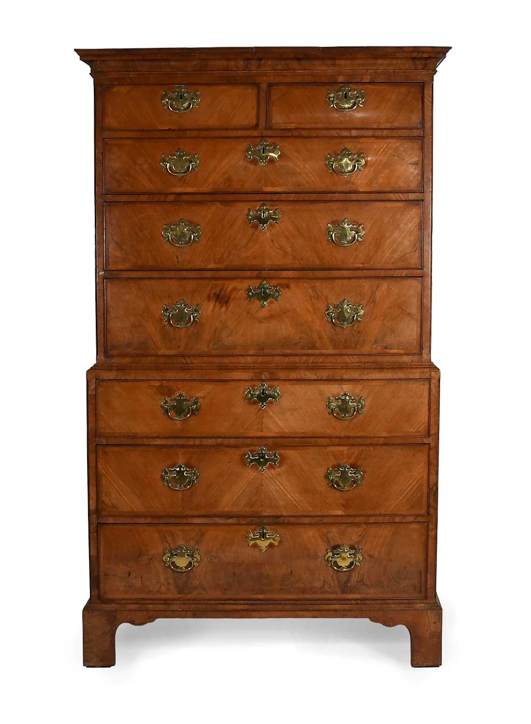 A George II Walnut, Crossbanded and Pine-Lined Chest on Chest, 2nd