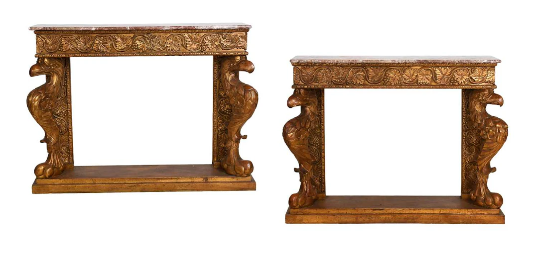 A Pair of Regency-Style Gilt and Composition Console Tables