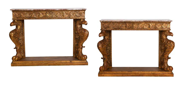 A Pair of Regency-Style Gilt and Composition Console Tables