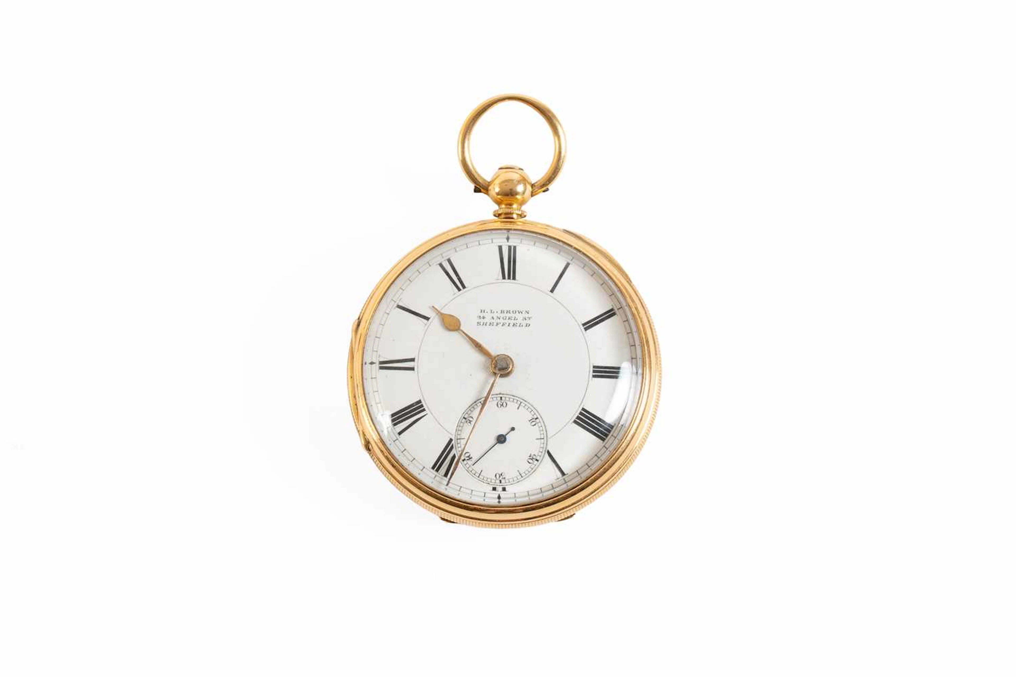 An 18 Carat Gold Open Faced Pocket Watch, signed H.L.Brown, 24 Angel