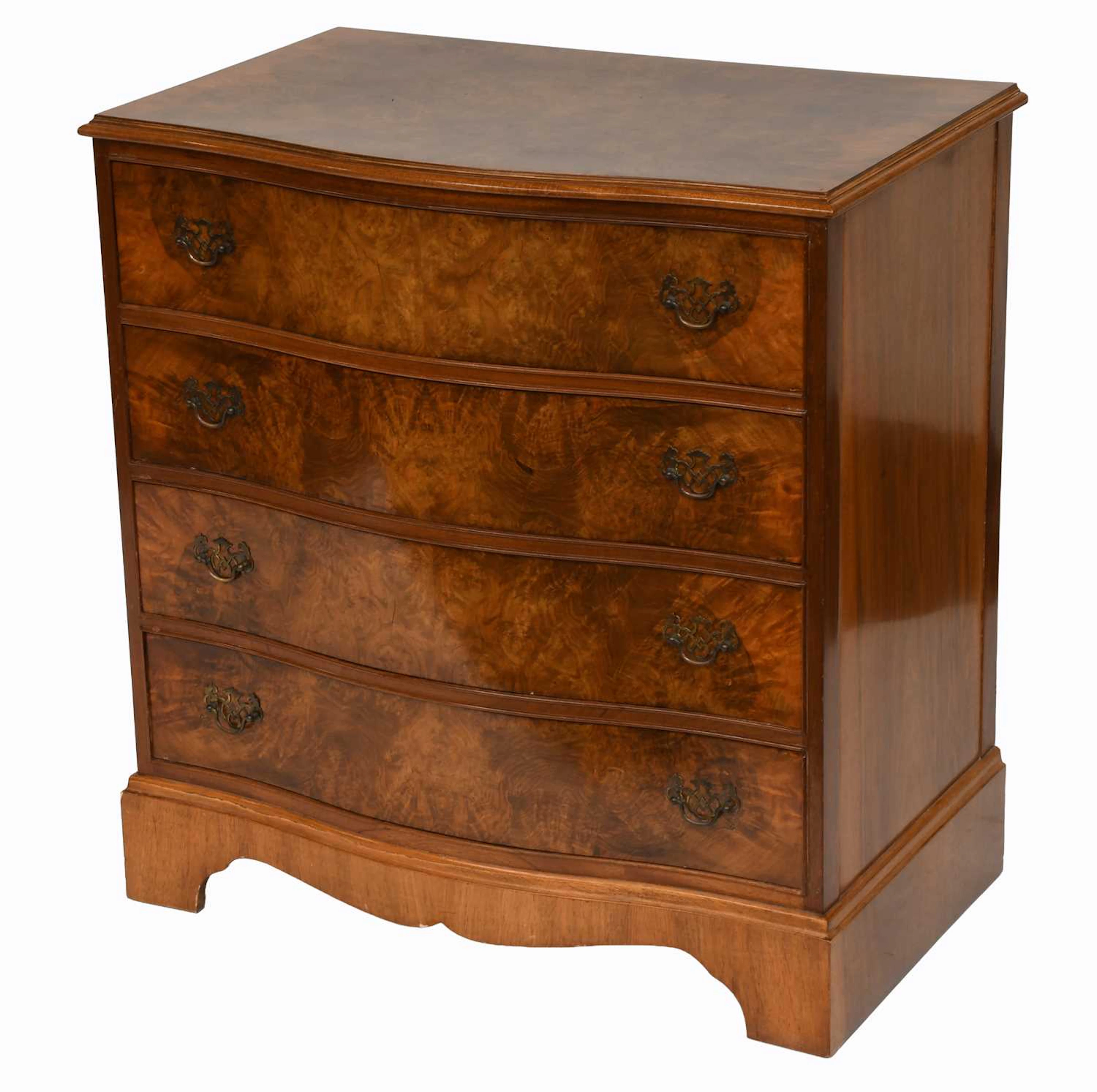 A Reproduction Burr Walnut Serpentine Chest of Drawers